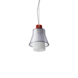 Ample Pendant: Small + Long Fluted + Frosted Smoked + Vermilion + Cable Suspension