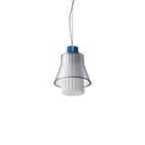 Ample Pendant: Small + Long Fluted + Frosted Smoked + Cobalt + Cable Suspension