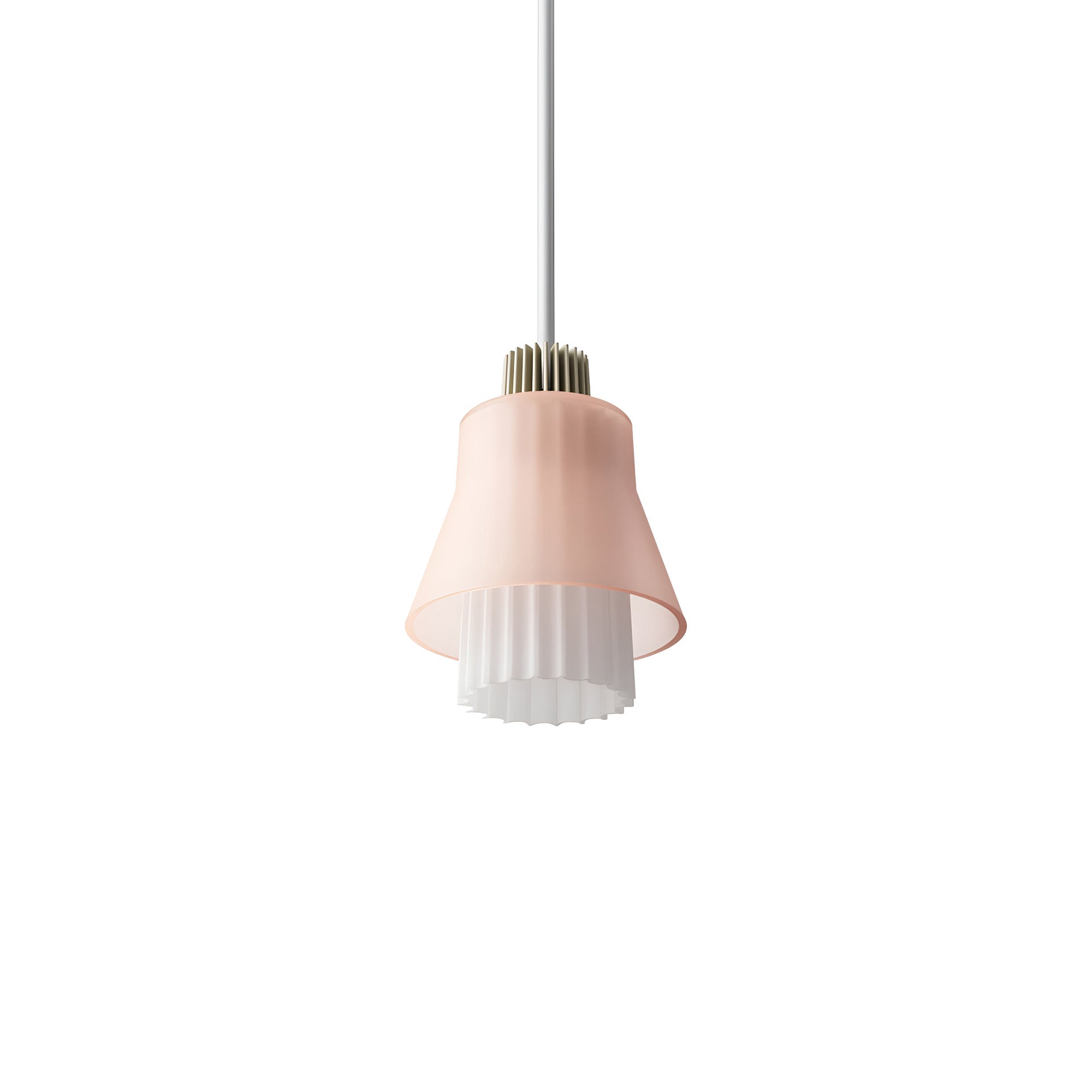 Ample Pendant: Small + Long Fluted + Frosted Blush + Heritage Cream + Stem Mount