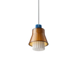 Ample Pendant: Small + Long Fluted + Caramel + Cobalt + Stem Mount
