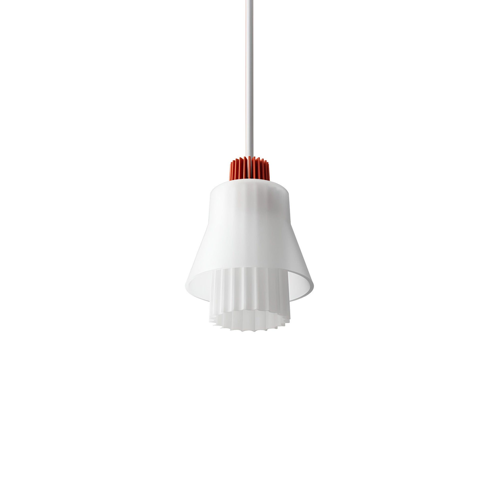 Ample Pendant: Small + Long Fluted + Frosted + Vermilion + Stem Mount