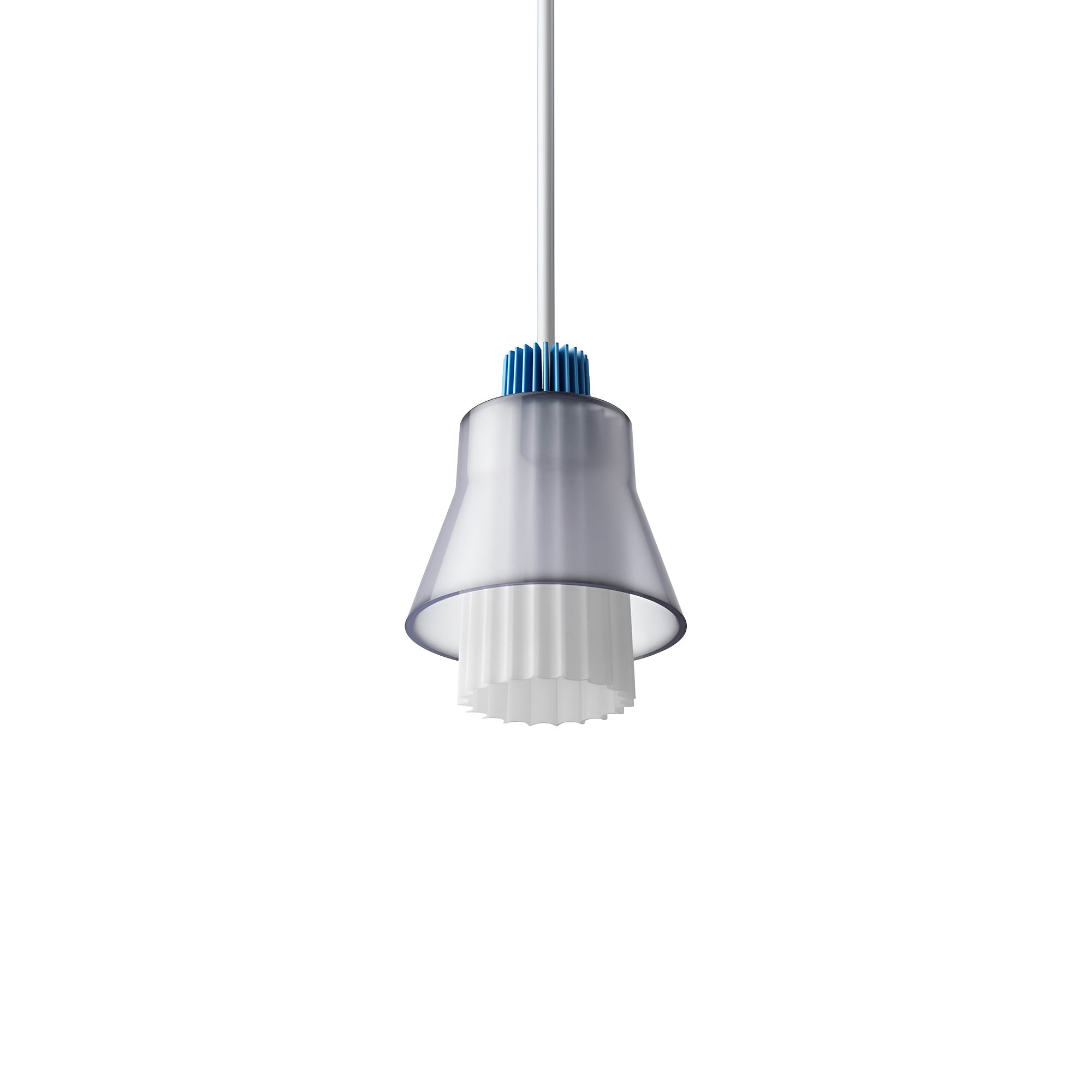 Ample Pendant: Small + Long Fluted + Frosted Smoked  + Cobalt + Stem Mount
