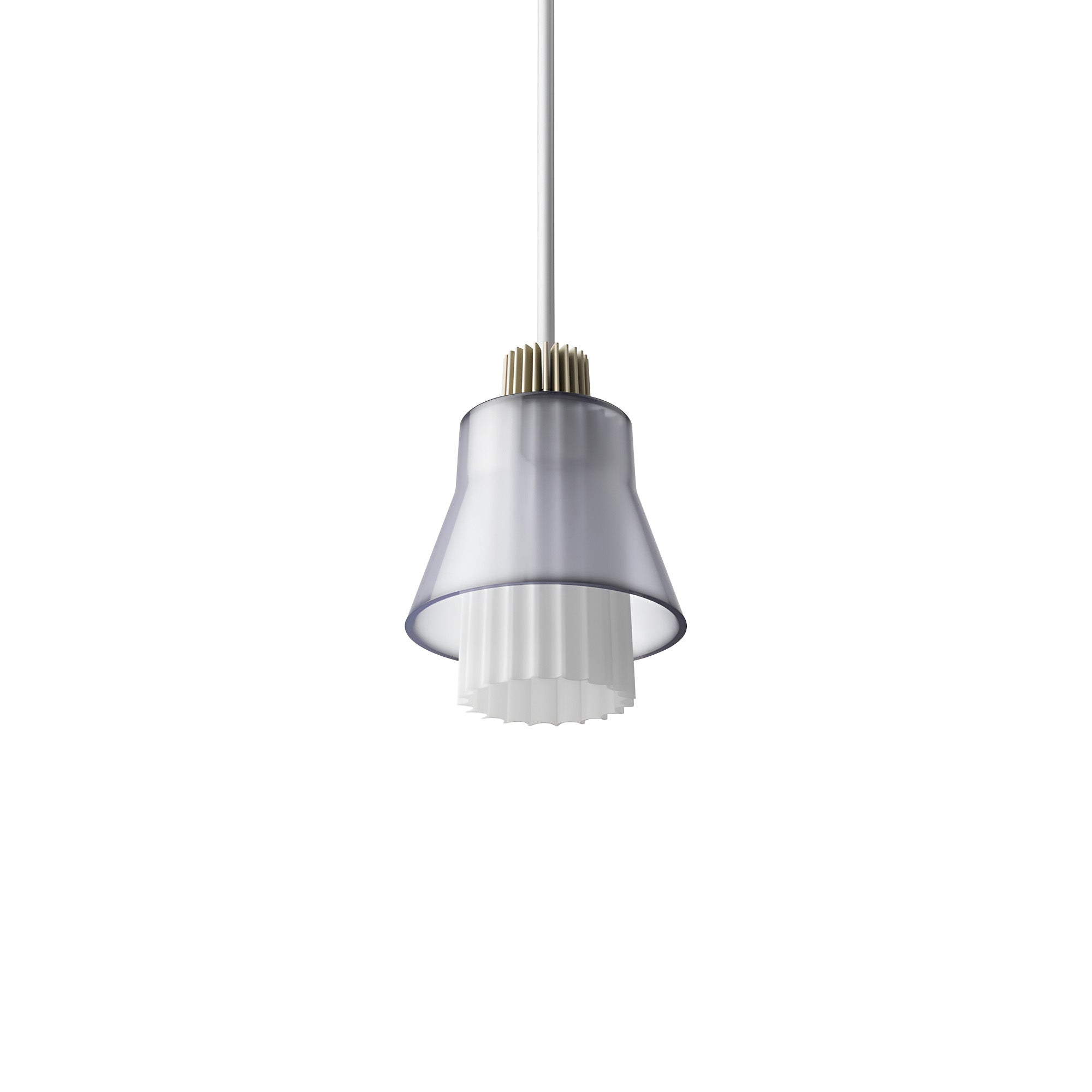 Ample Pendant: Small + Long Fluted + Frosted Smoked  + Heritage Cream + Stem Mount