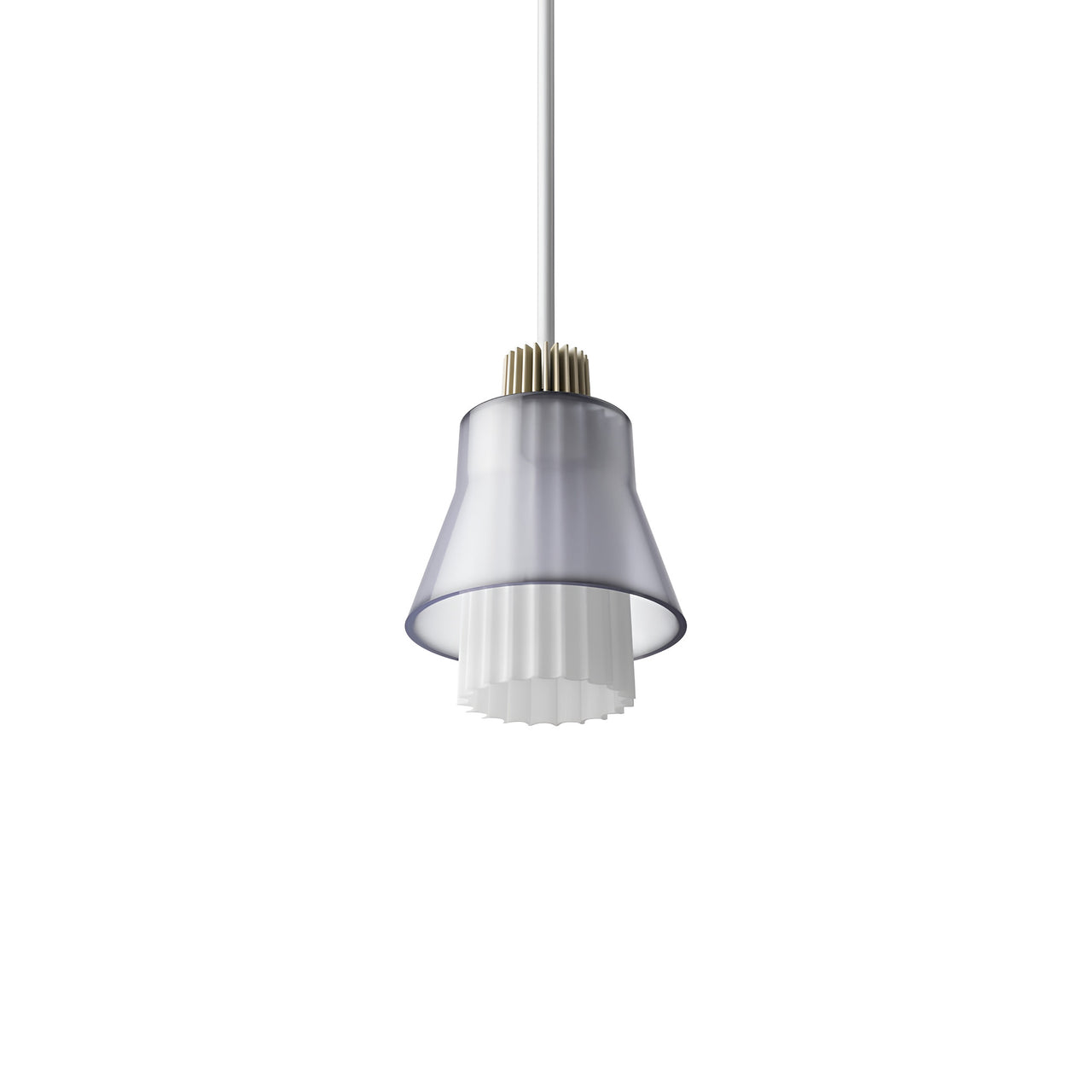 Ample Pendant: Small + Long Fluted + Frosted Smoked  + Heritage Cream + Stem Mount