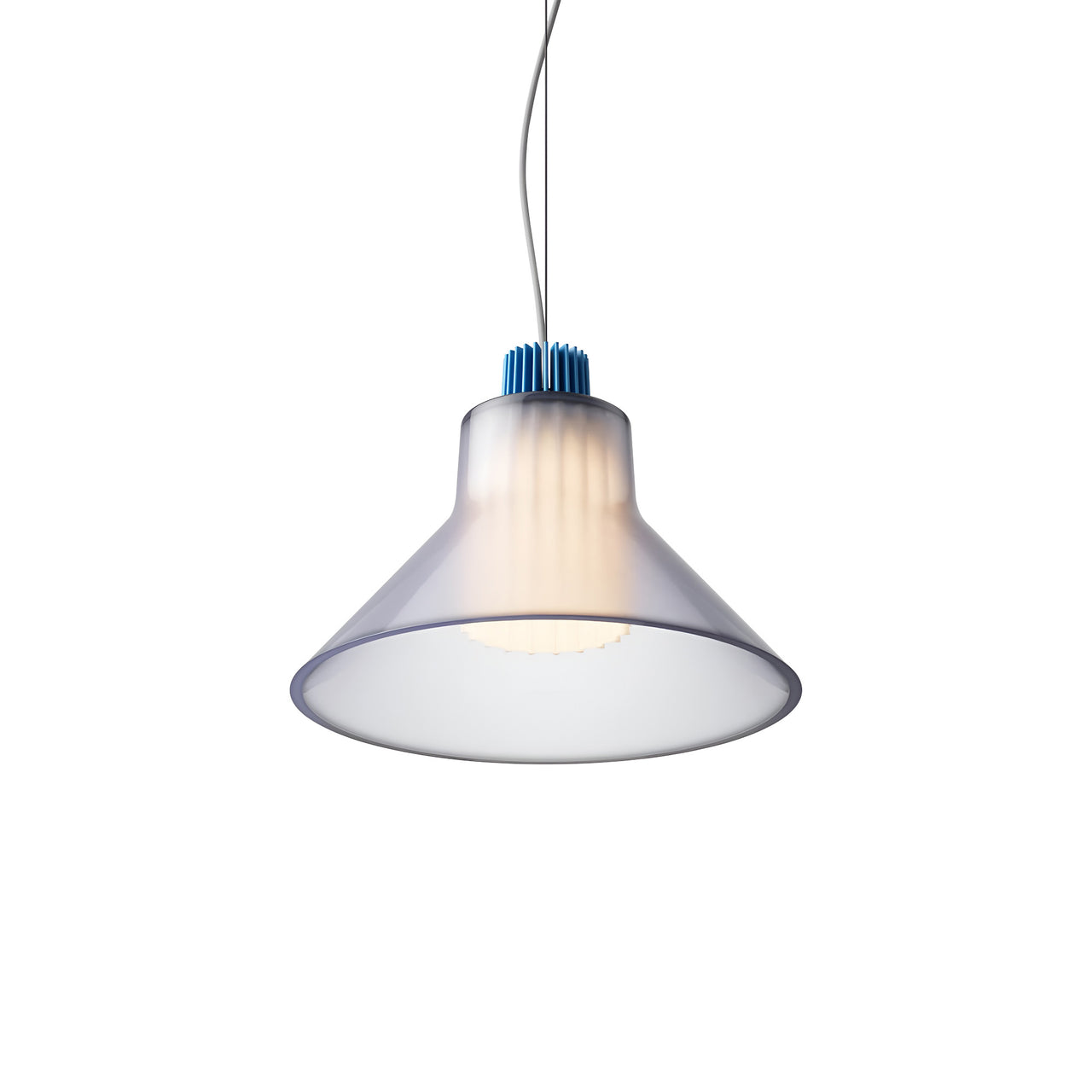 Ample Pendant: Large + Short Fluted + Frosted Smoked + Cobalt + Cable Suspension
