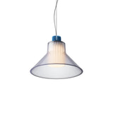 Ample Pendant: Large + Short Fluted + Frosted Smoked + Cobalt + Cable Suspension