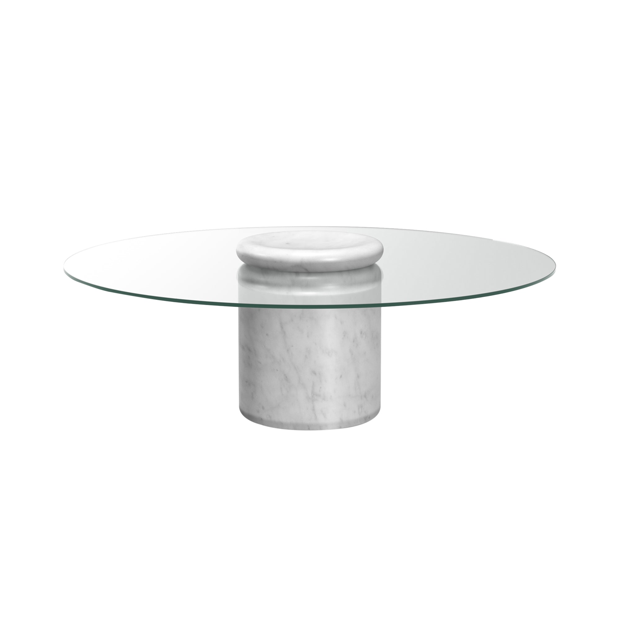 Castore Coffee Table: Extra Clear Glass + Bianco Carrara Marble