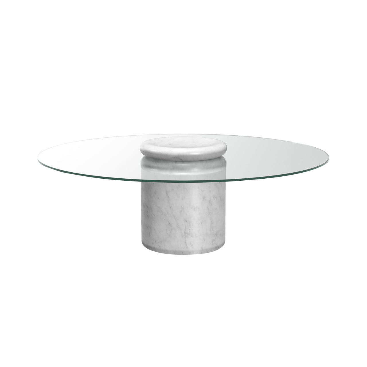 Castore Coffee Table: Extra Clear Glass + Bianco Carrara Marble