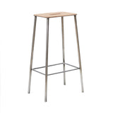 Adam Stool: Upholstered + Bar + Raw Steel + Natural Leather