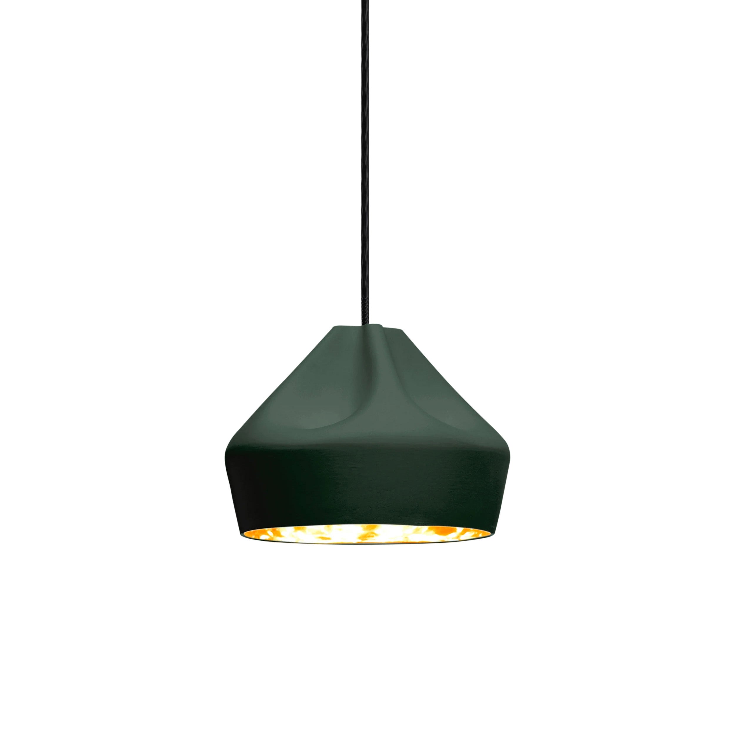 Pleat Box 24 Pendant Light: Dark Green + Gold