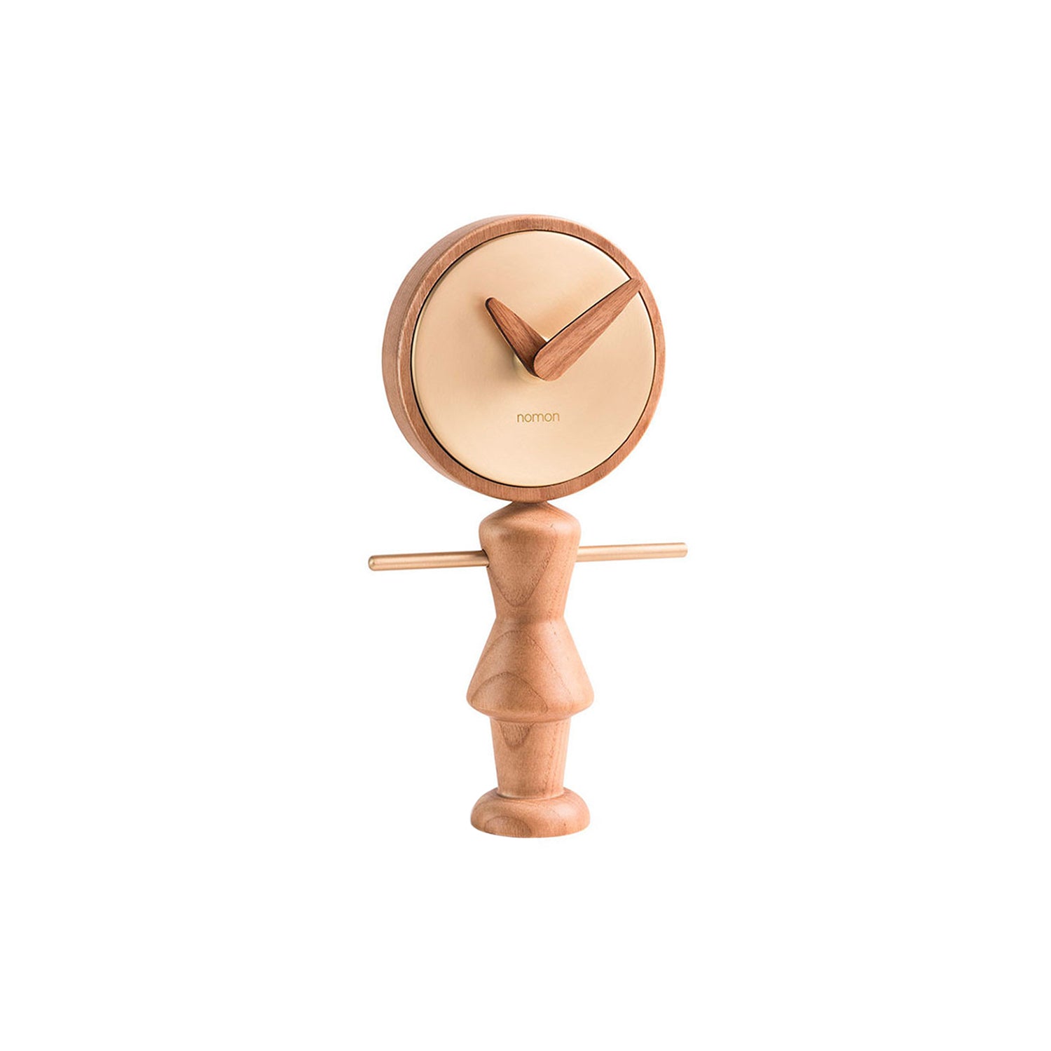 Nena Table Clock: Oak + Polished Brass