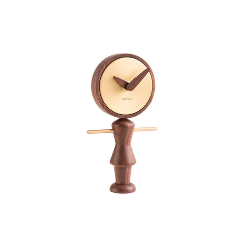 Nena Table Clock: Polished Brass + Walnut