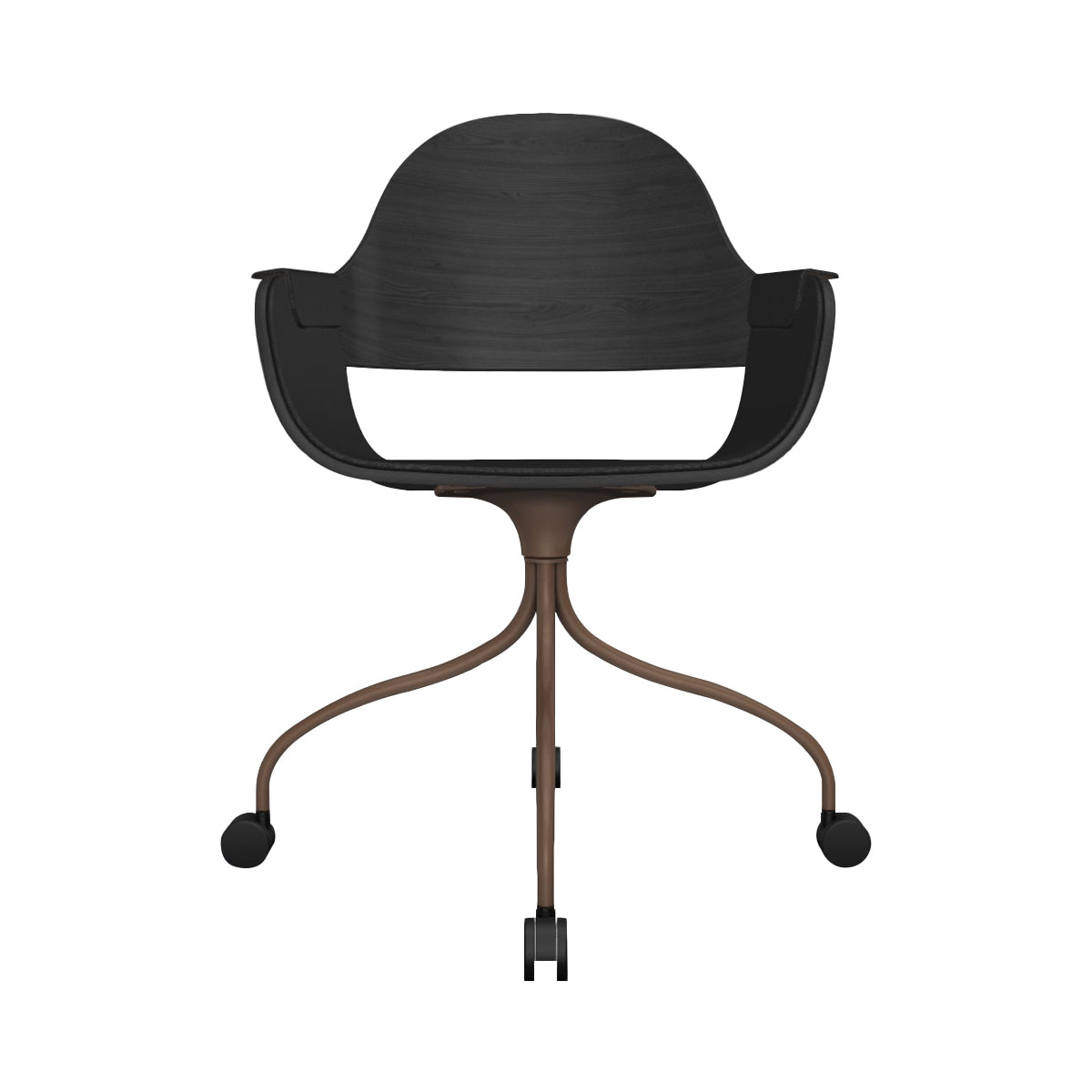 Showtime Nude Chair with Wheel: Interior Seat + Armrest Upholstered + Ash Stained Black + Pale Brown