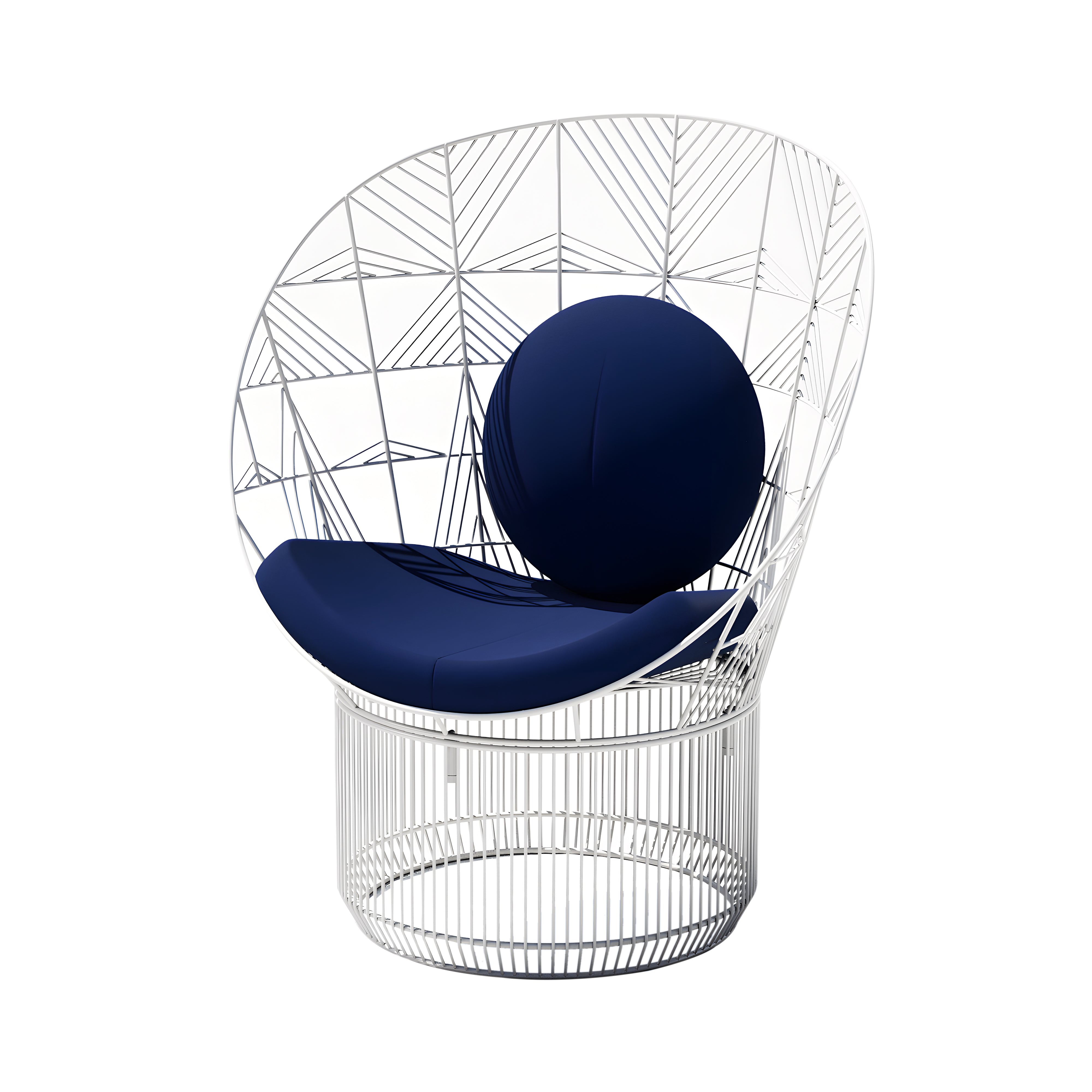 Peacock Lounge Chair: Color + White + With Navy Seatpad + Pillow