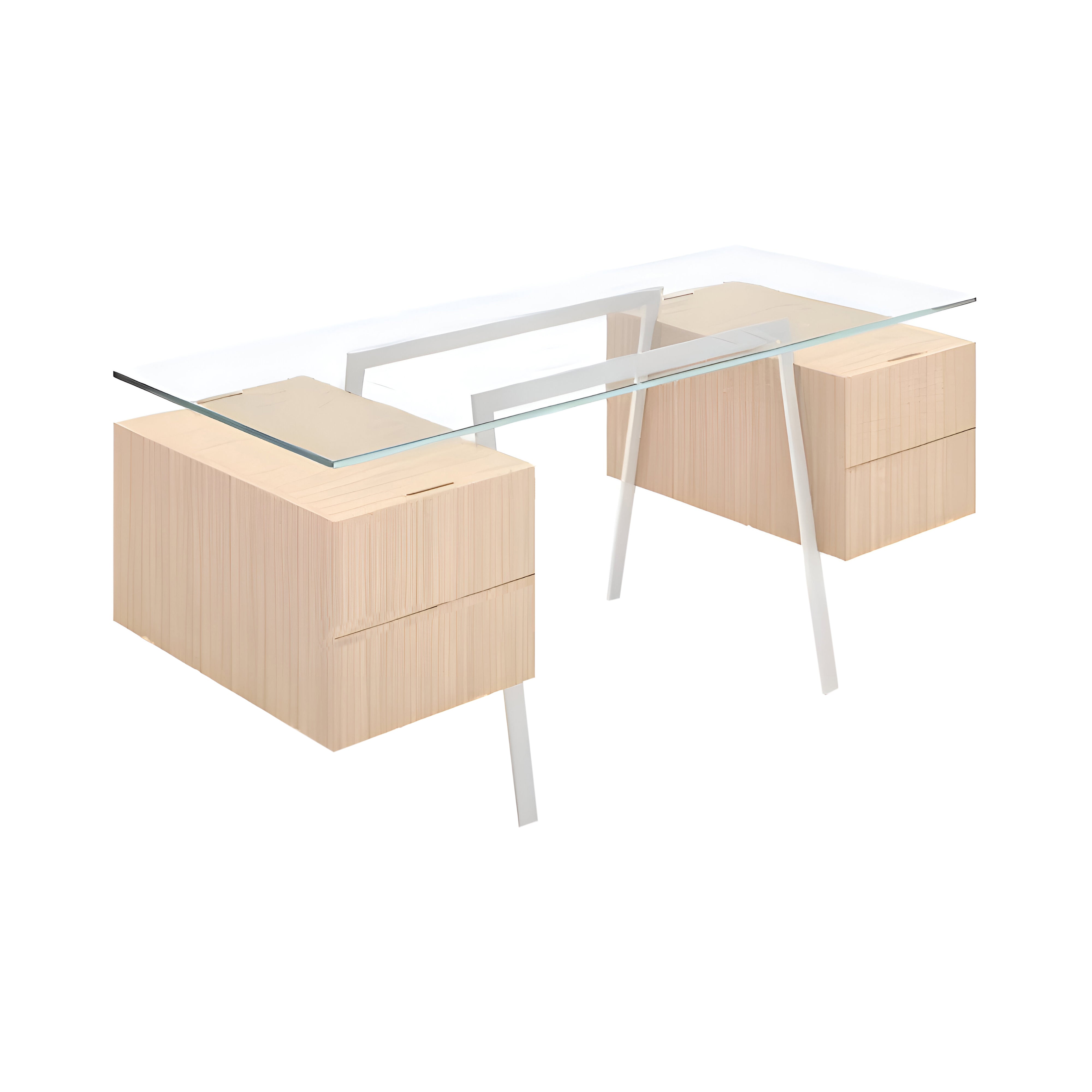 Homework 2 Desk: Double Drawers with Glass top + White + Oak