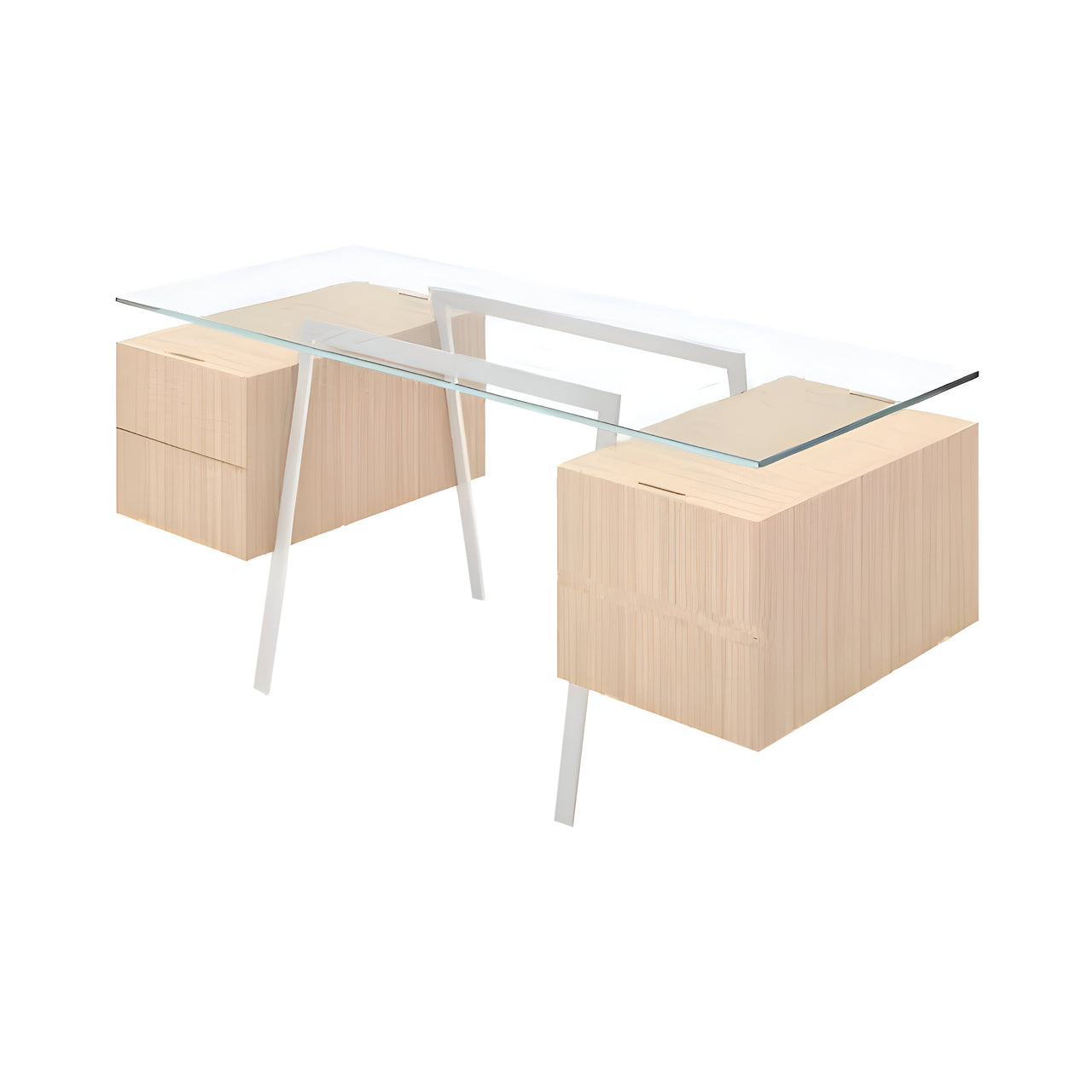 Homework 2 Desk: Double Drawer Left and File Drawer Right with Glass Top + White + Oak