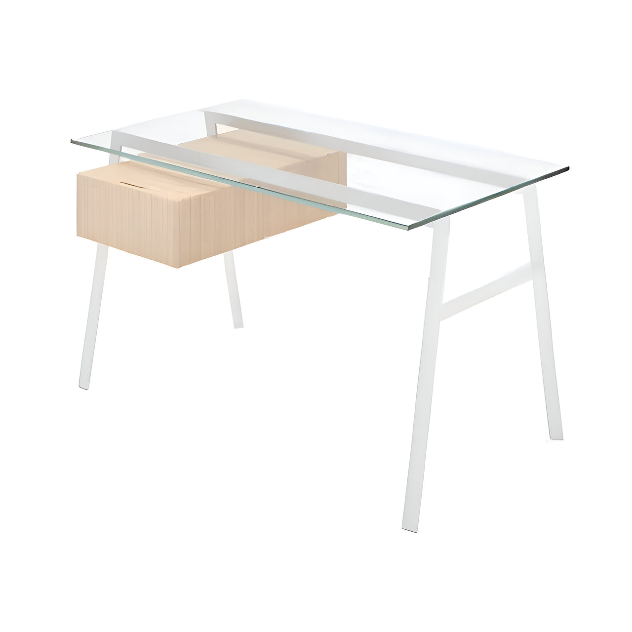 Homework 1 Desk: Single Drawer Left with Glass Top + White + White Oak