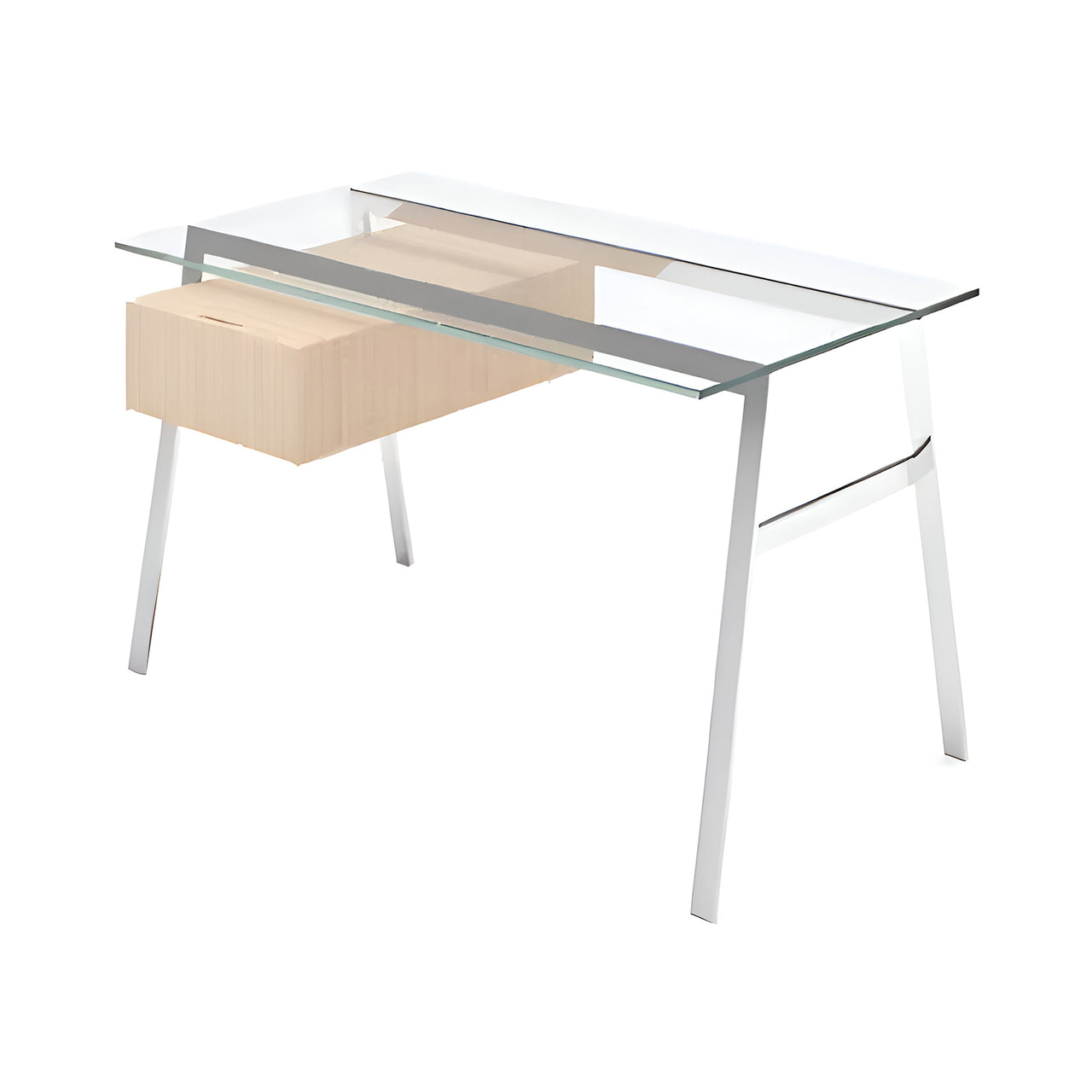 Homework 1 Desk: Single Drawer Left with Glass Top + Chrome + White Oak