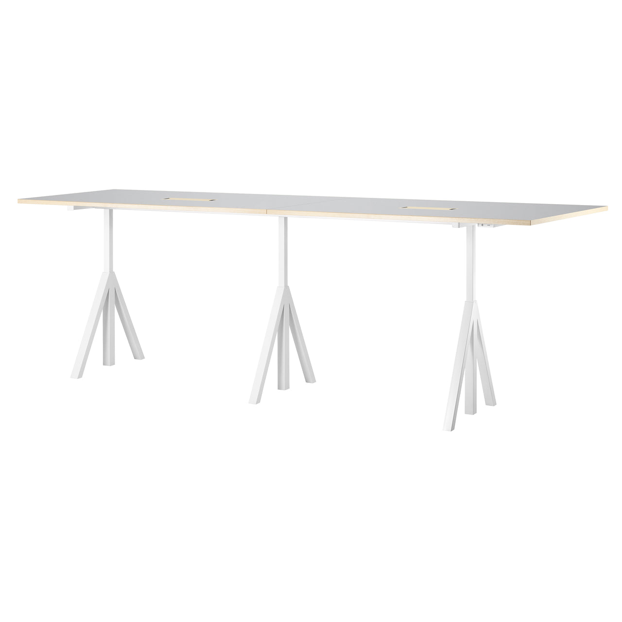 String Works: Height Adjustable Conference Table + Light Grey Linoleum + White