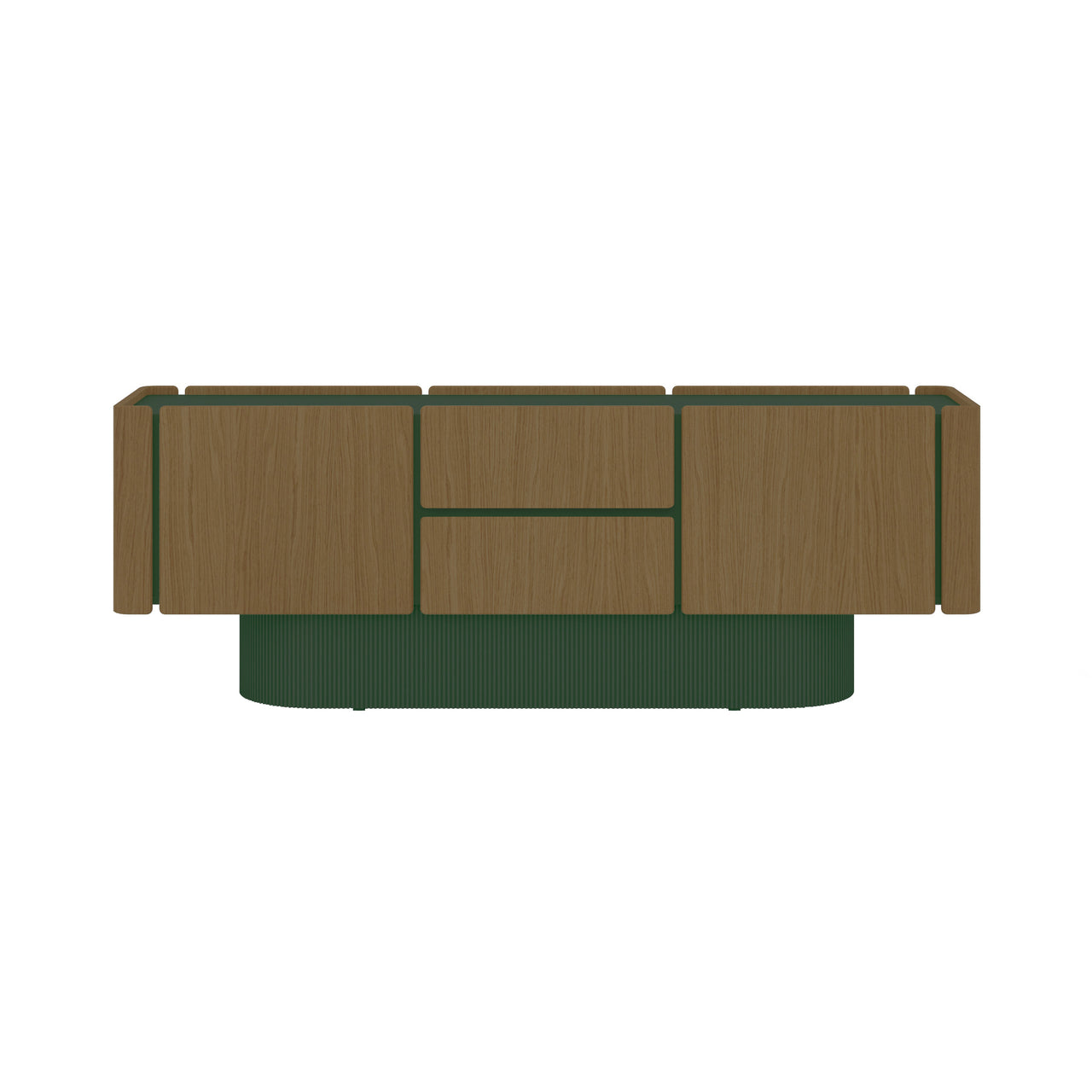 Dune Sideboard: 4 Doors + 2 Drawers + Walnut Stained Oak + Forest Green