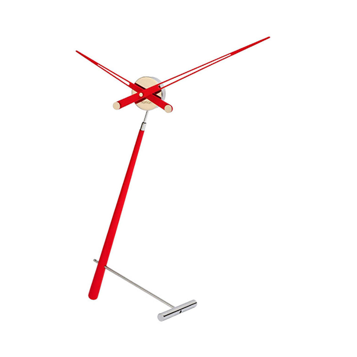 Puntero Table Clock: Chromed Brass + Red Lacquered Walnut