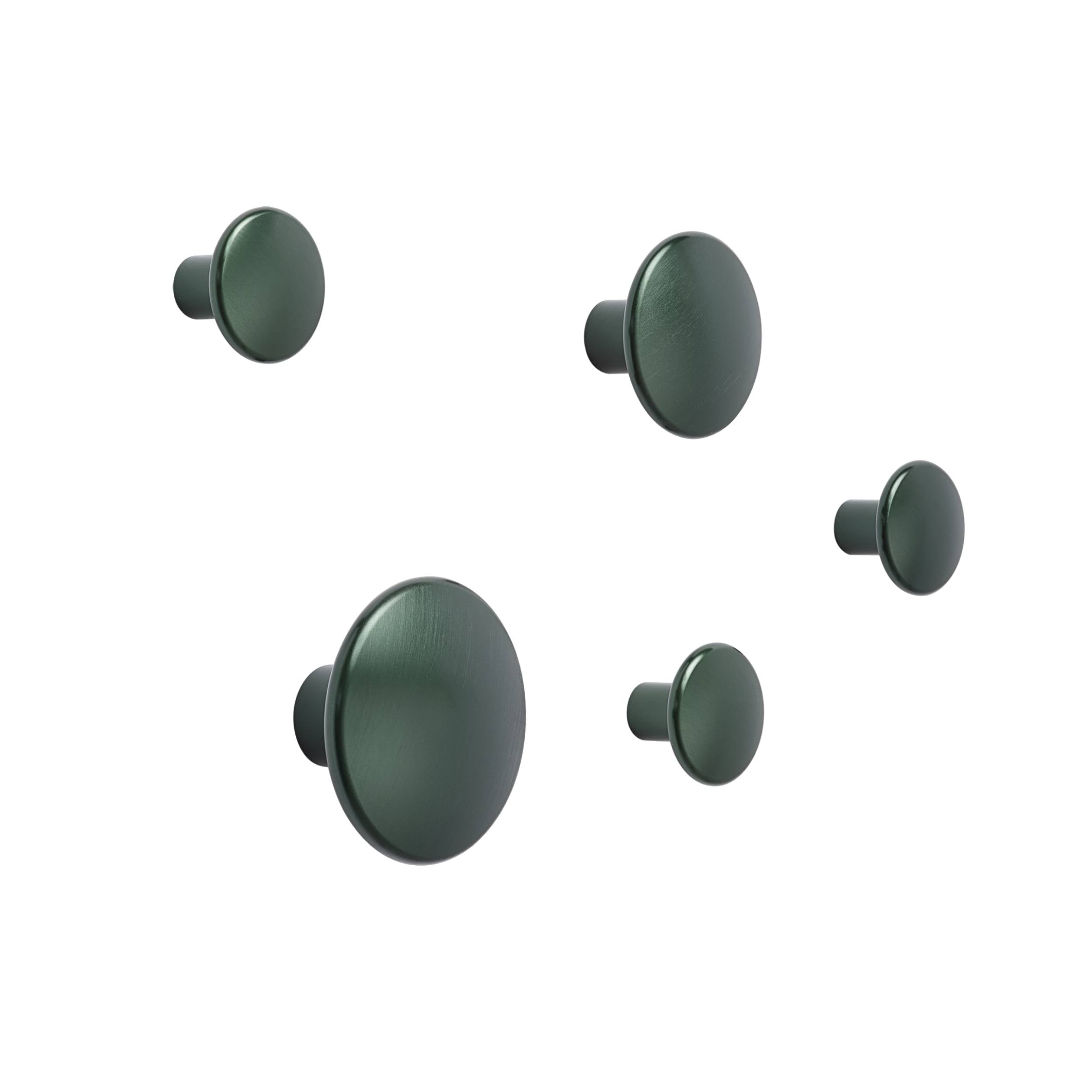 The Dots Metal Coat Hooks: Mixed Set of 5 + Dark Green