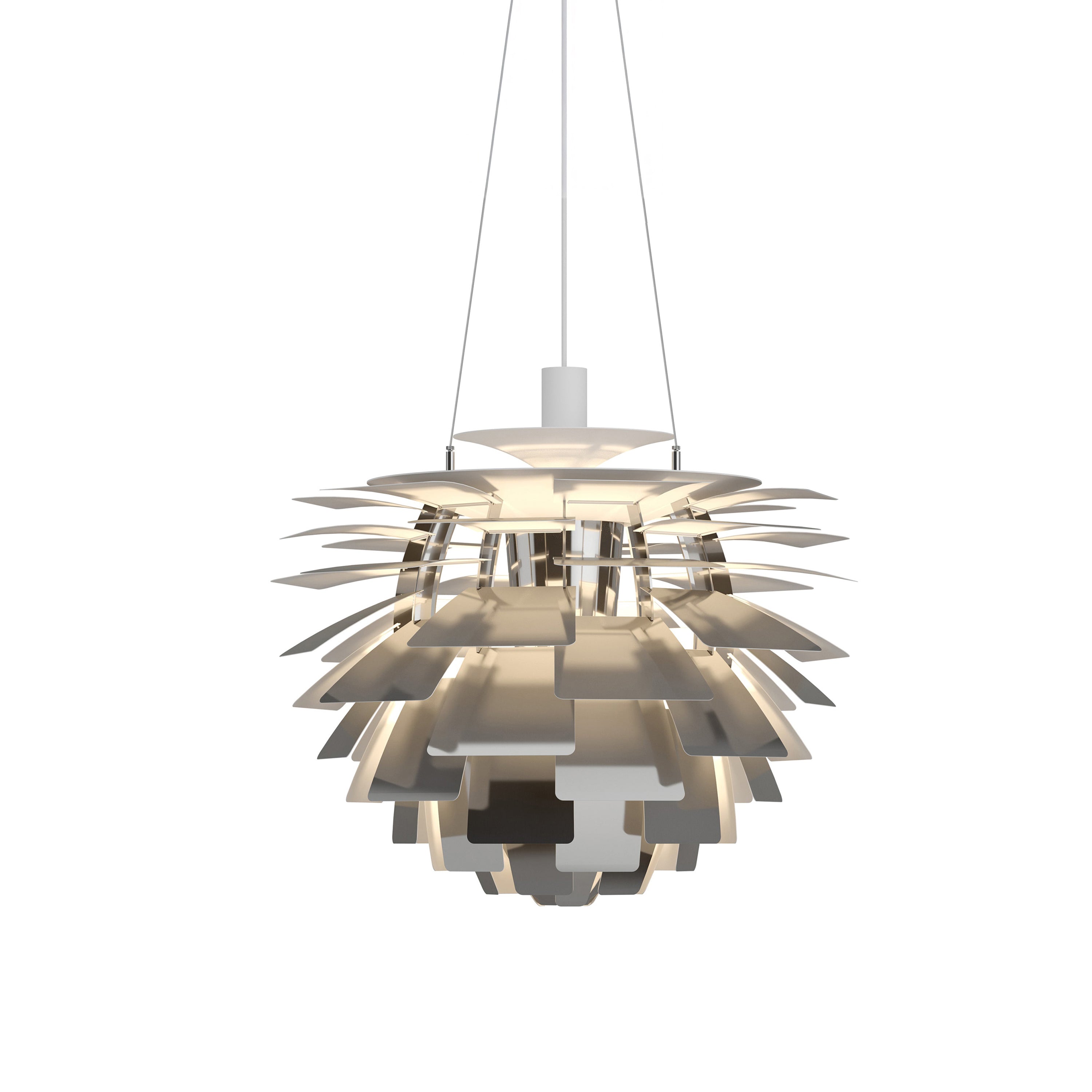 PH Artichoke Pendant: Medium + Stainless Steel + White