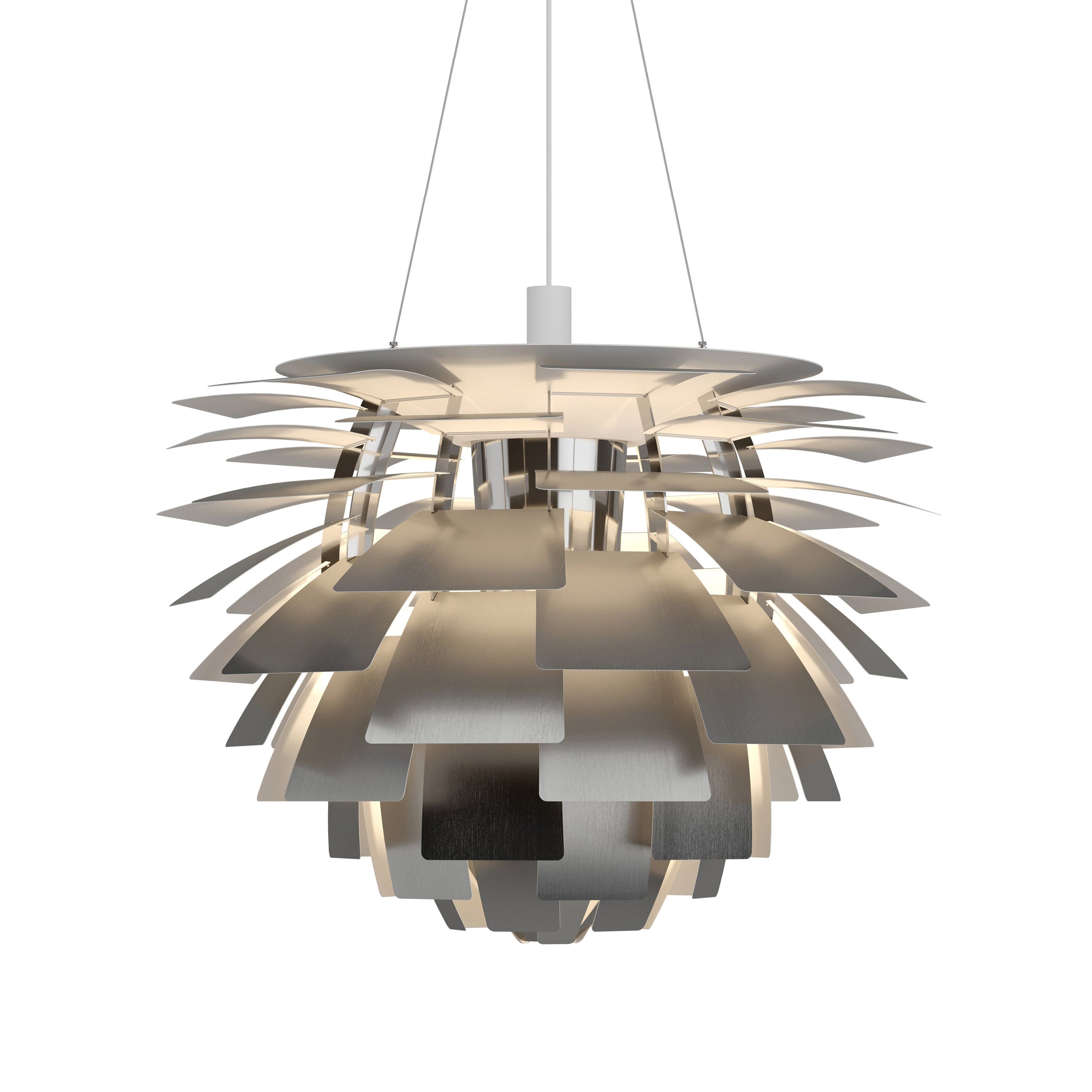 PH Artichoke Pendant: Extra Large + Stainless Steel + White