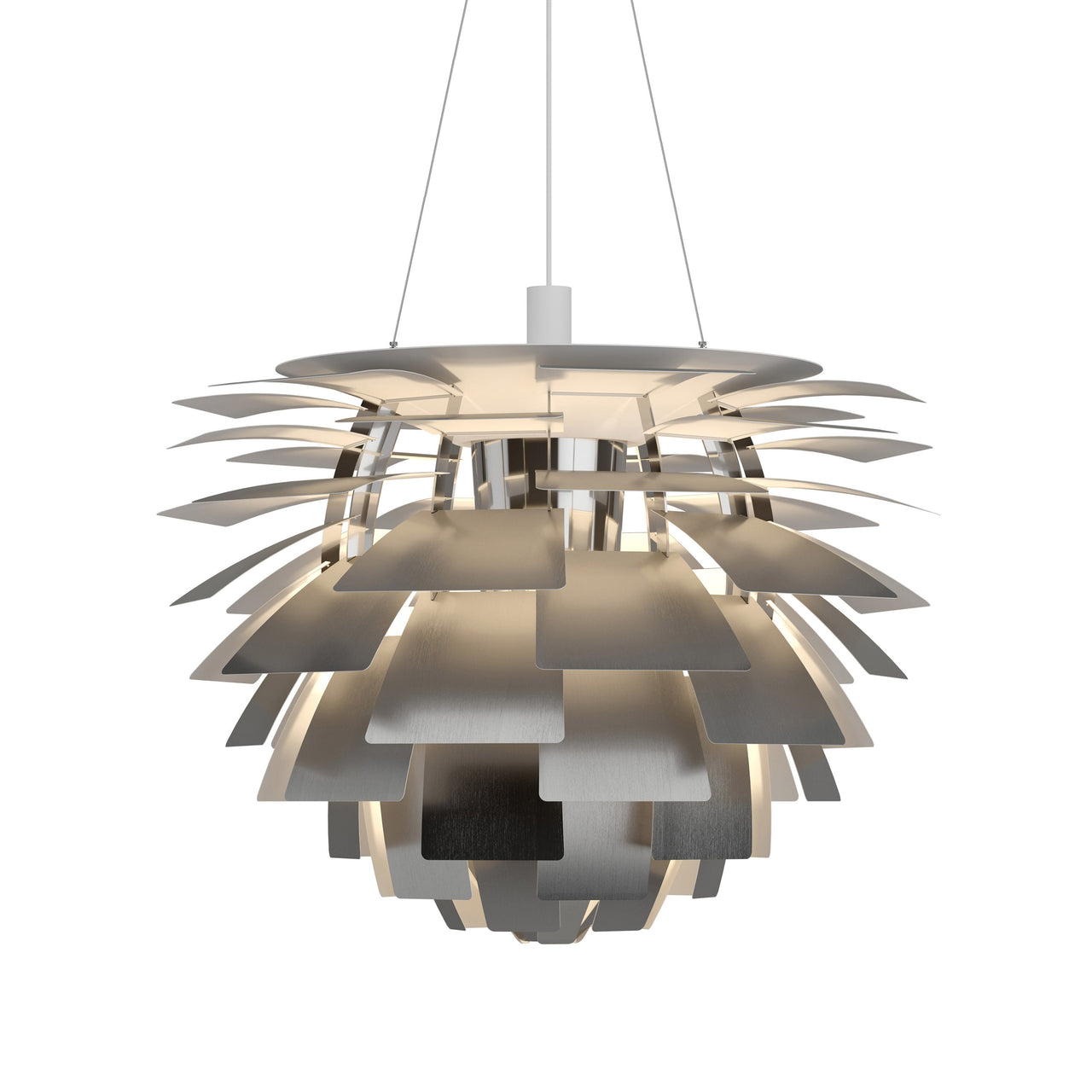 PH Artichoke Pendant: Extra Large + Stainless Steel + White