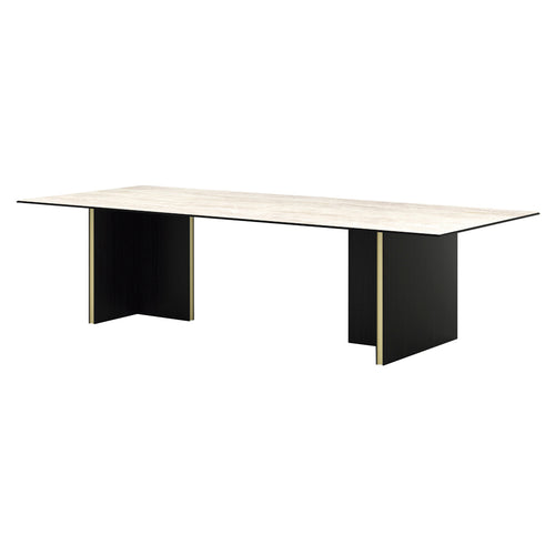 Stockholm Ceramic Table: Large + Dekton Arga +  Ebony Stained Oak + Anodised Aluminum Gold