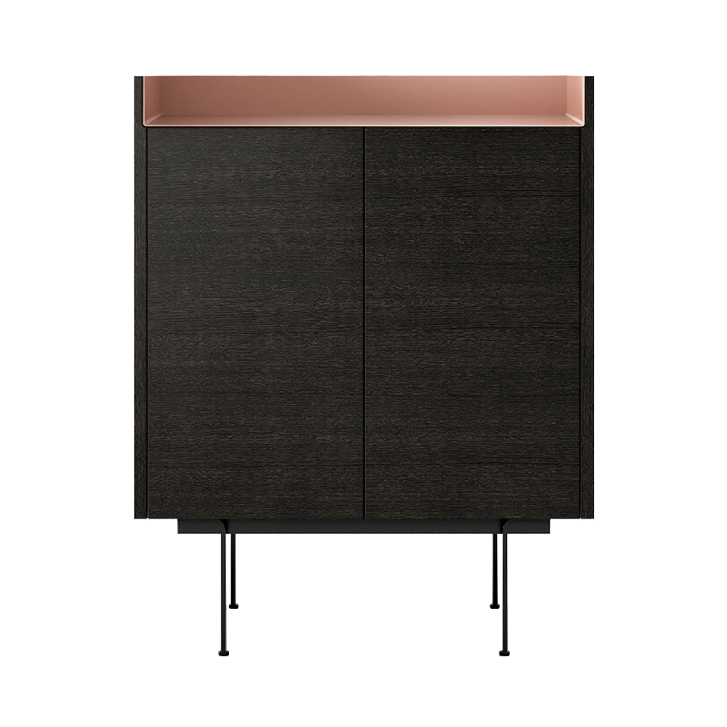 Stockholm Cupboard: STH244 + Dark Grey Stained Oak + Anodized Aluminum Pale Rose + Black