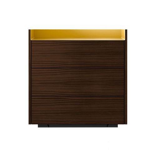 Stockholm STH012 Chest of Drawers: Composition 1 + Dark Stained Walnut + Anodised Aluminum Gold + Black