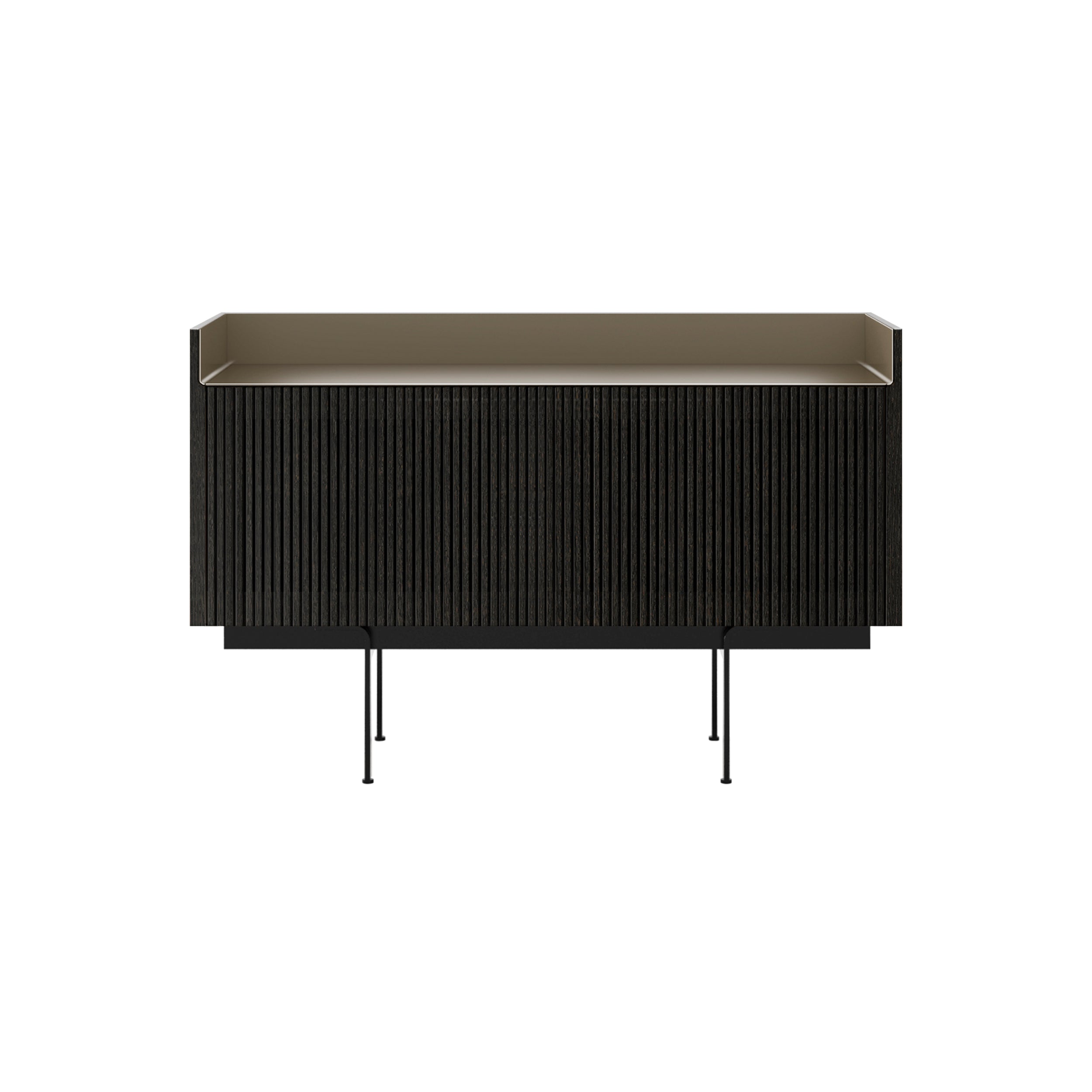 Stockholm STH203 Technic Sideboard: Composition 3 + Dark Grey Stained Oak + Anodized Aluminum Bronze + Black
