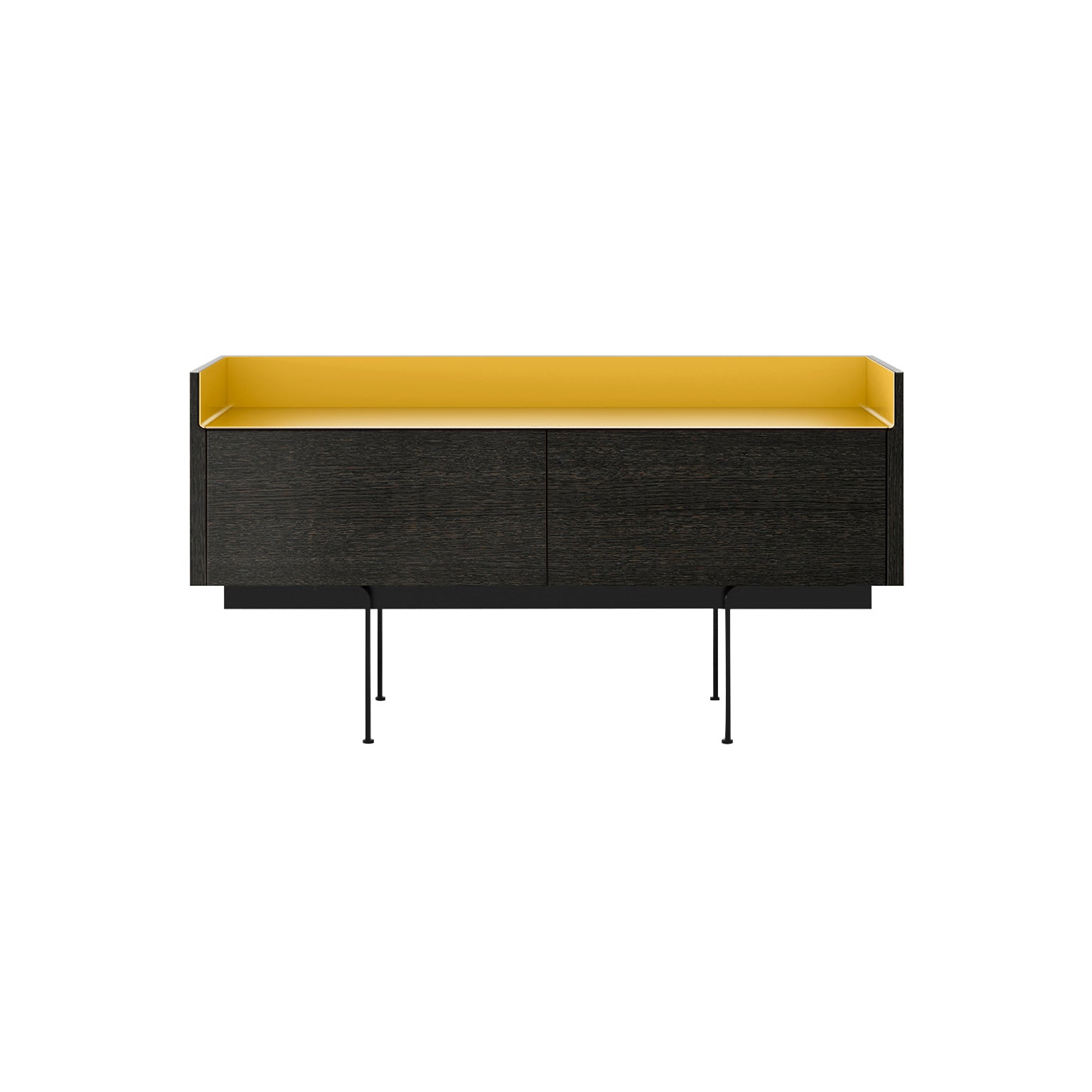Stockholm STH251 Slim Sideboard: Composition 3 + Dark Grey Stained Oak + Anodized Aluminum Gold + Black