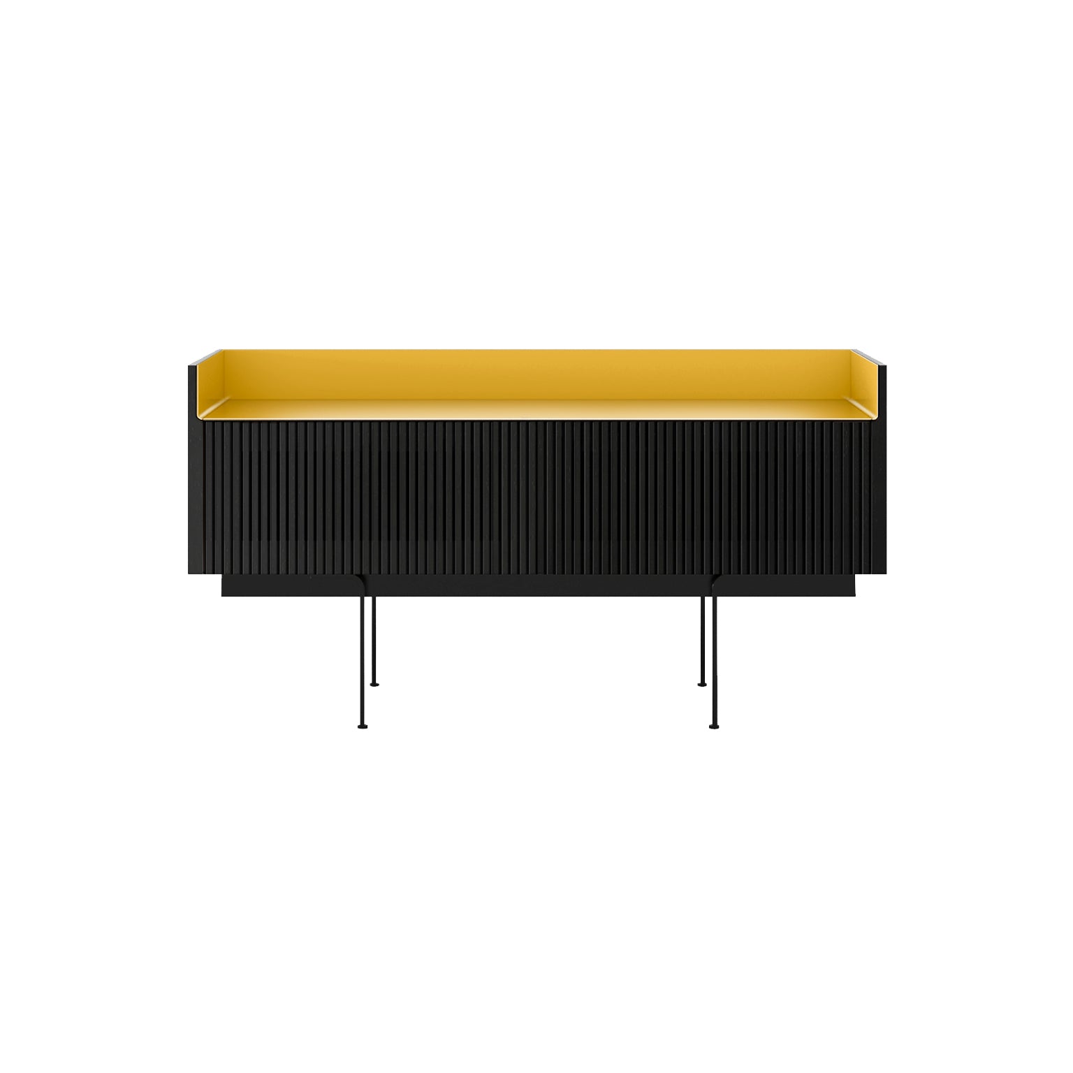 Stockholm STH253 Slim Sideboard: Composition 3 + Ebony Stained Oak + Anodized Aluminum Gold + Black
