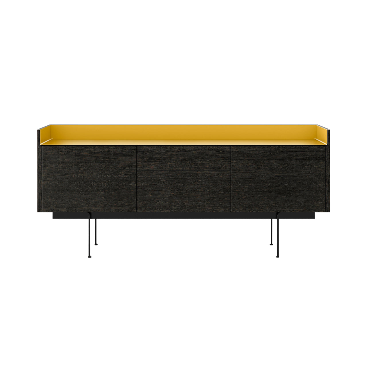 Stockholm STH302 Sideboard: Composition 3 + Dark Stained Walnut + Anodized Aluminum Gold + Black