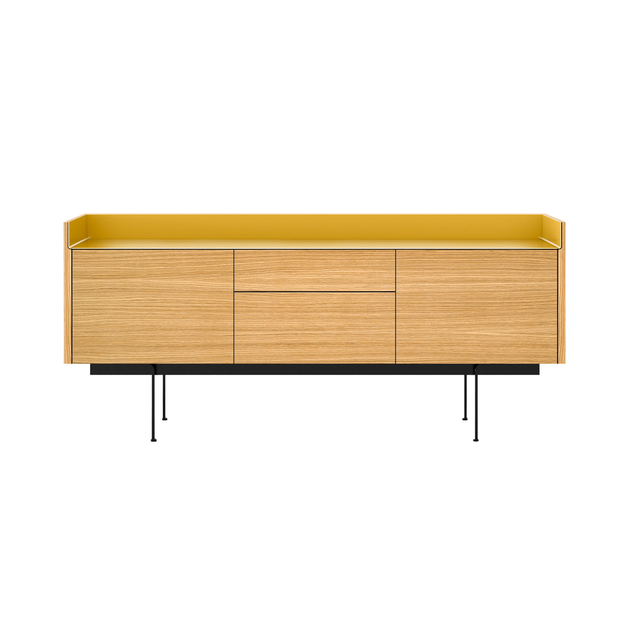Stockholm STH302 Sideboard: Composition 3 + Super-Matt Oak + Anodized Aluminum Gold + Black
