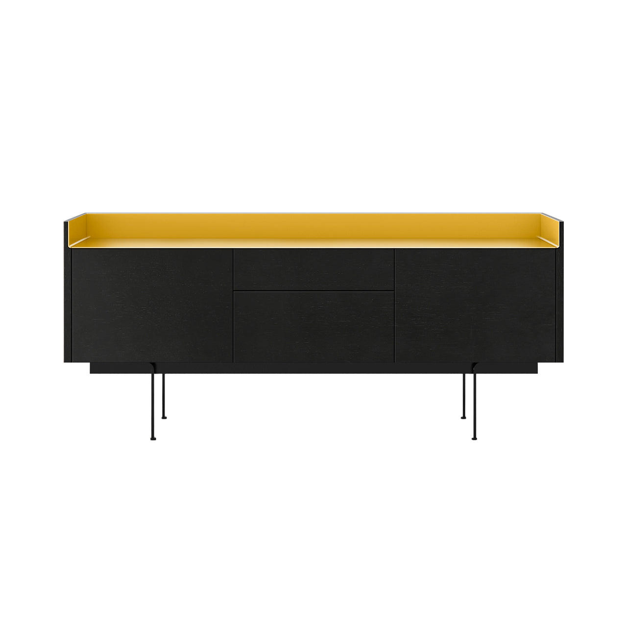 Stockholm STH302 Sideboard: Composition 3 + Ebony Stained Oak + Anodized Aluminum Gold + Black