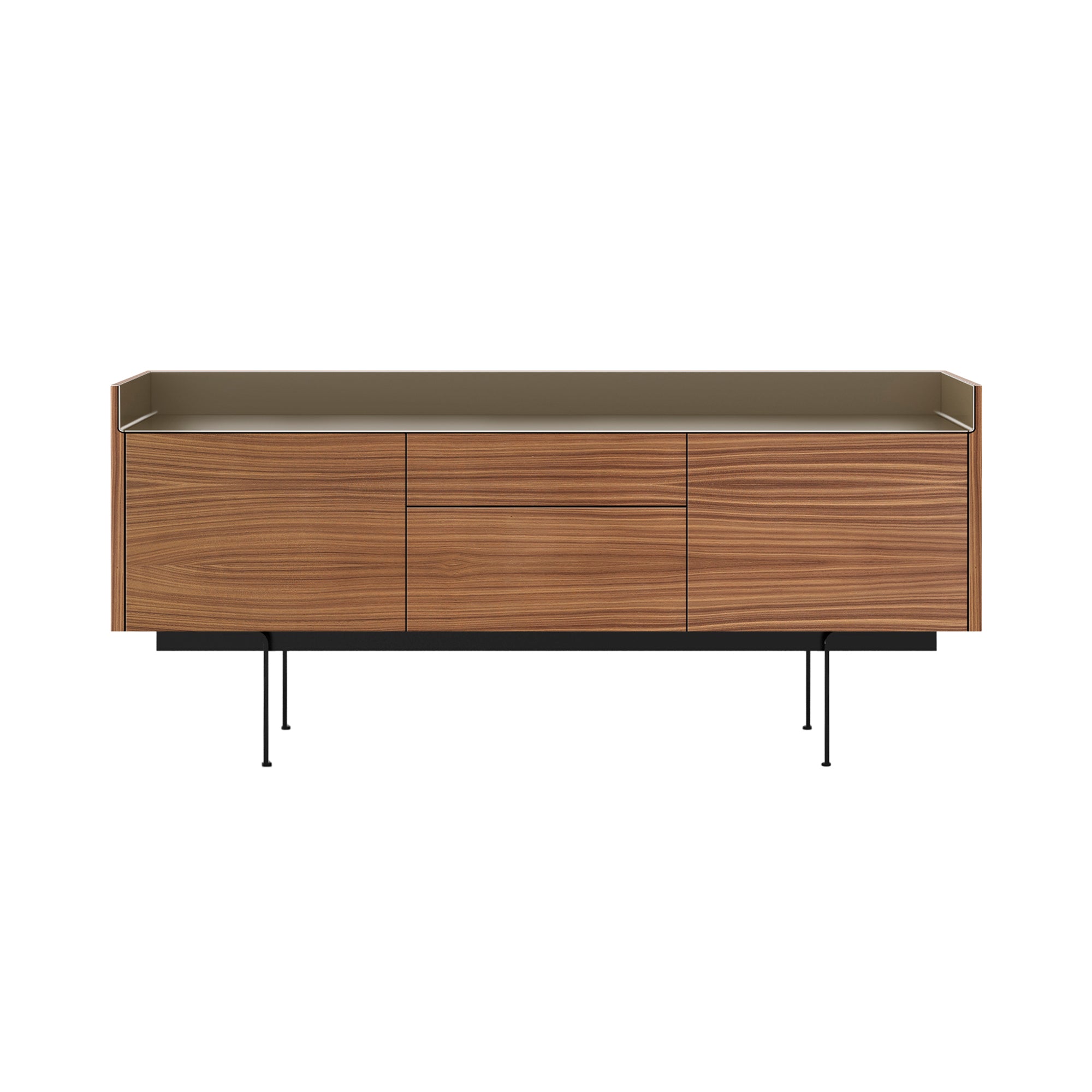 Stockholm STH302 Sideboard: Composition 3 + Walnut Stained Oak + Anodized Aluminum Bronze + Black