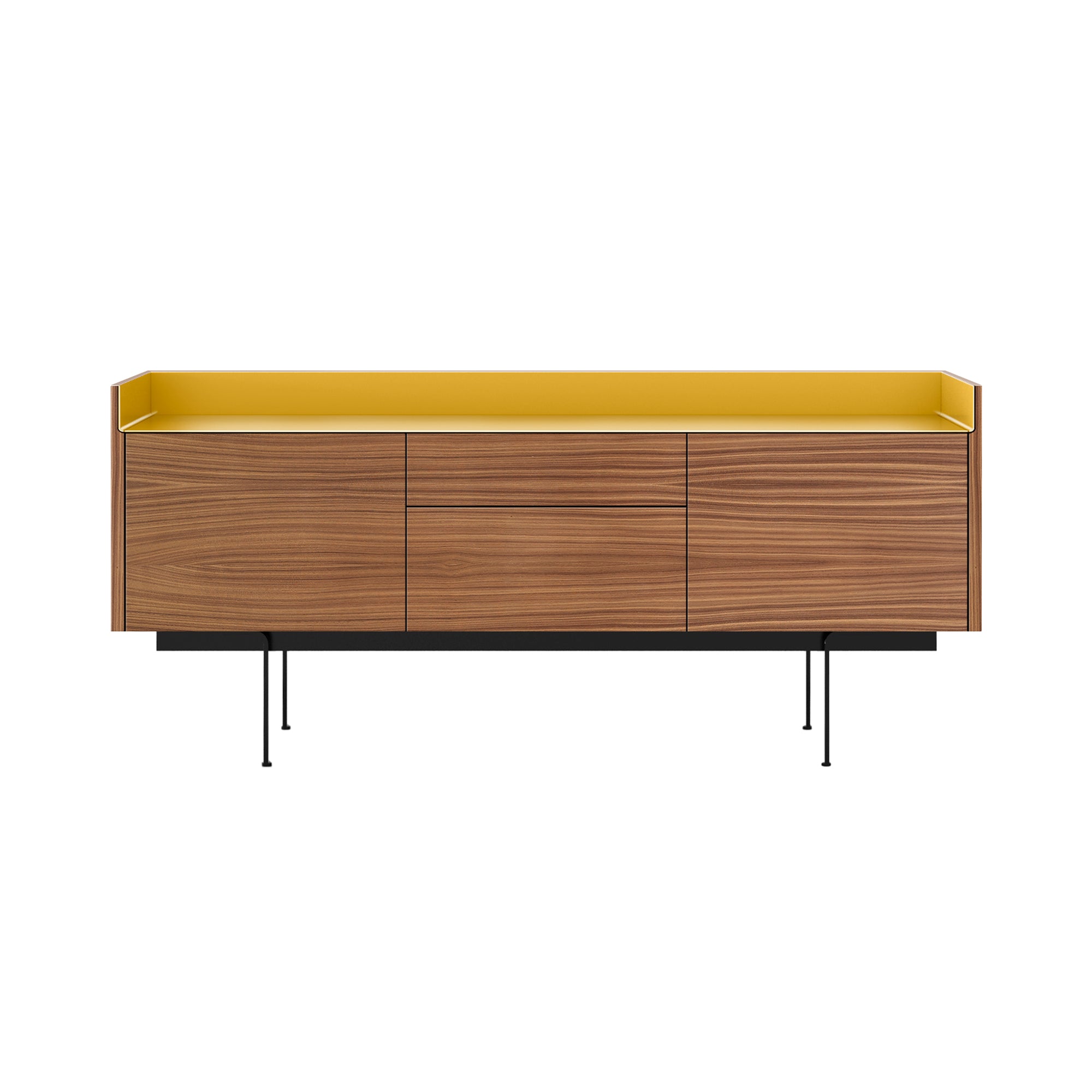 Stockholm STH302 Sideboard: Composition 3 + Walnut Stained Oak + Anodized Aluminum Gold + Black