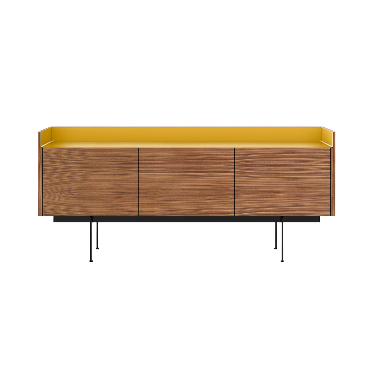 Stockholm STH302 Sideboard: Composition 3 + Walnut Stained Oak + Anodized Aluminum Gold + Black