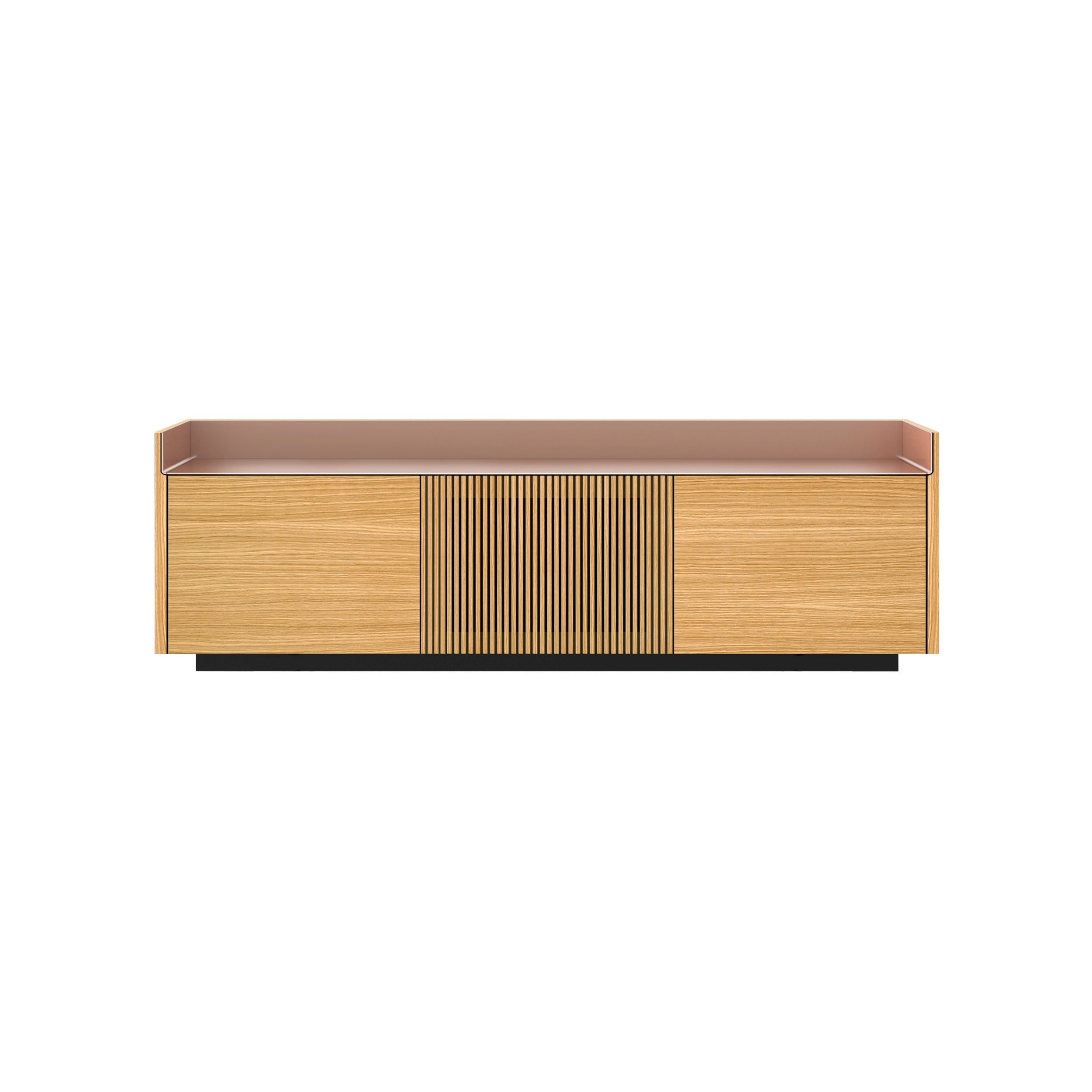 Stockholm STH303 Sideboard: Composition 1 + Super-Matt Oak + Anodized Aluminum Pale Rose + Black