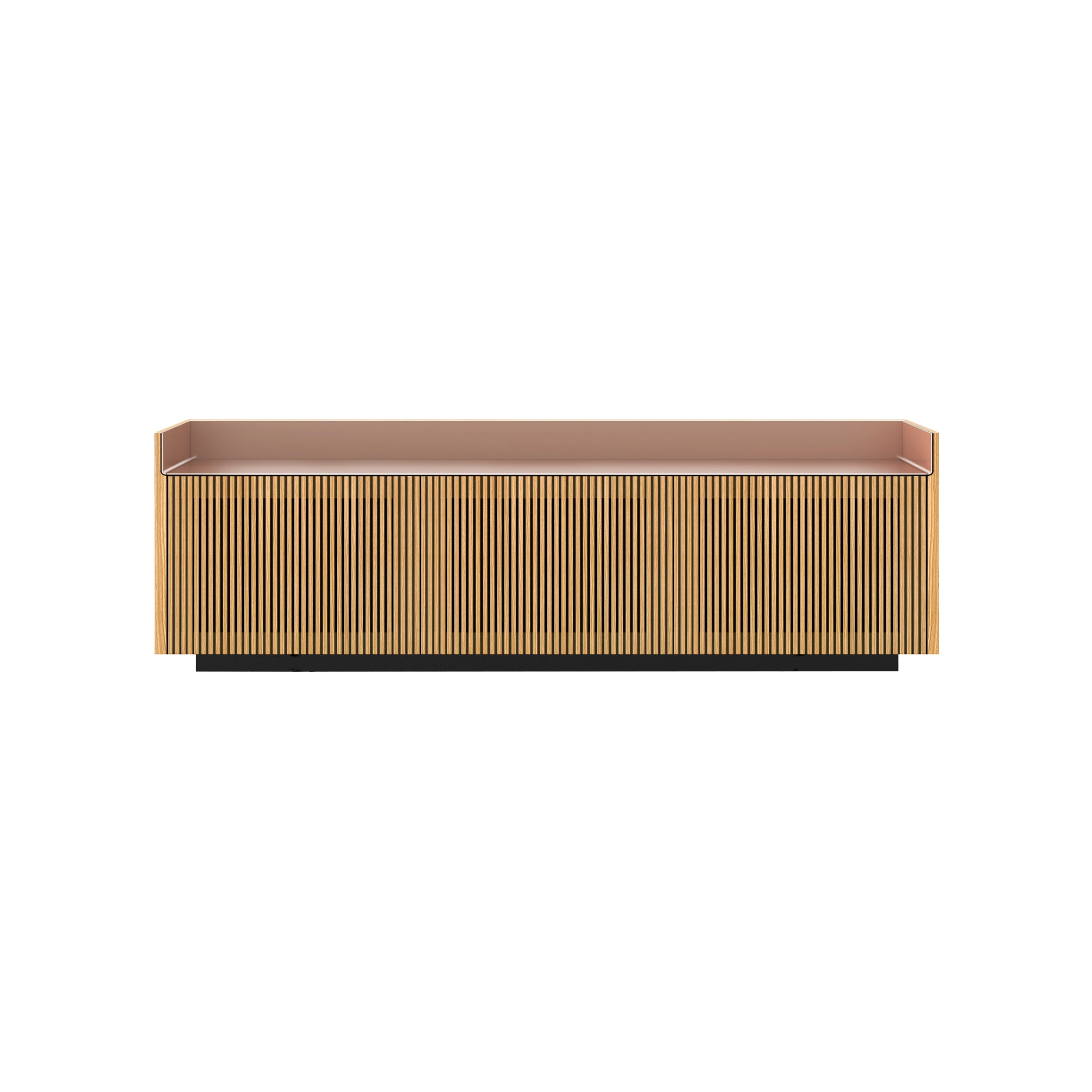 Stockholm STH304 Sideboard: Composition 1 + Super-Matt Oak + Anodized Aluminum Pale Rose + Black