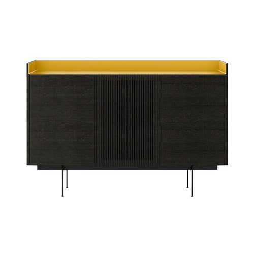 Stockholm STH334 Cupboard: Composition 3 + Dark Grey Stained Oak + Anodized Aluminum Gold + Black