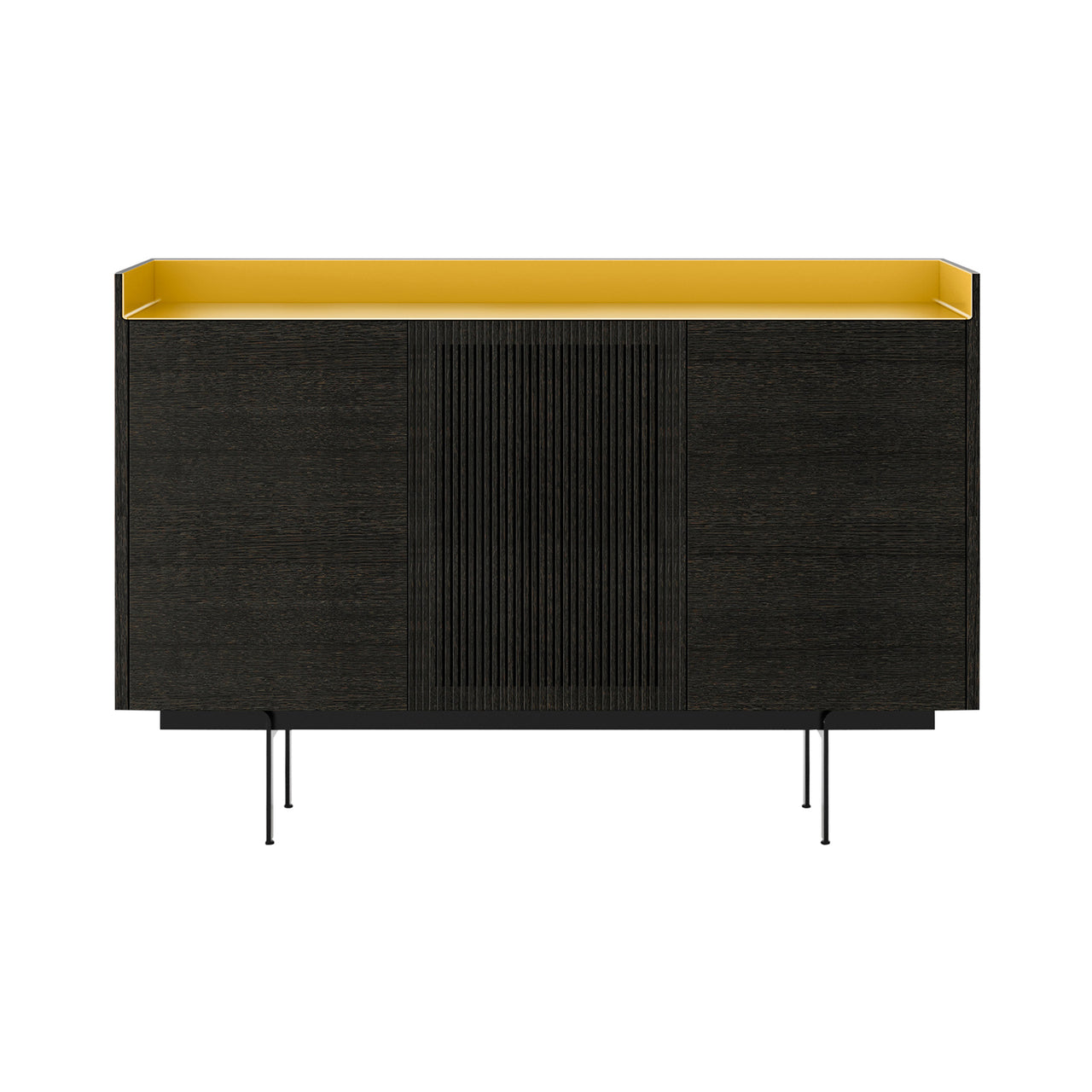 Stockholm STH334 Cupboard: Composition 3 + Dark Grey Stained Oak + Anodized Aluminum Gold + Black