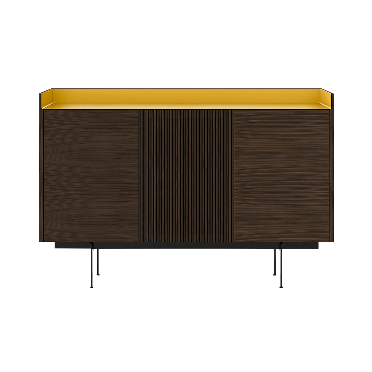 Stockholm STH334 Cupboard: Composition 3 + Dark Stained Walnut + Anodized Aluminum Gold + Black