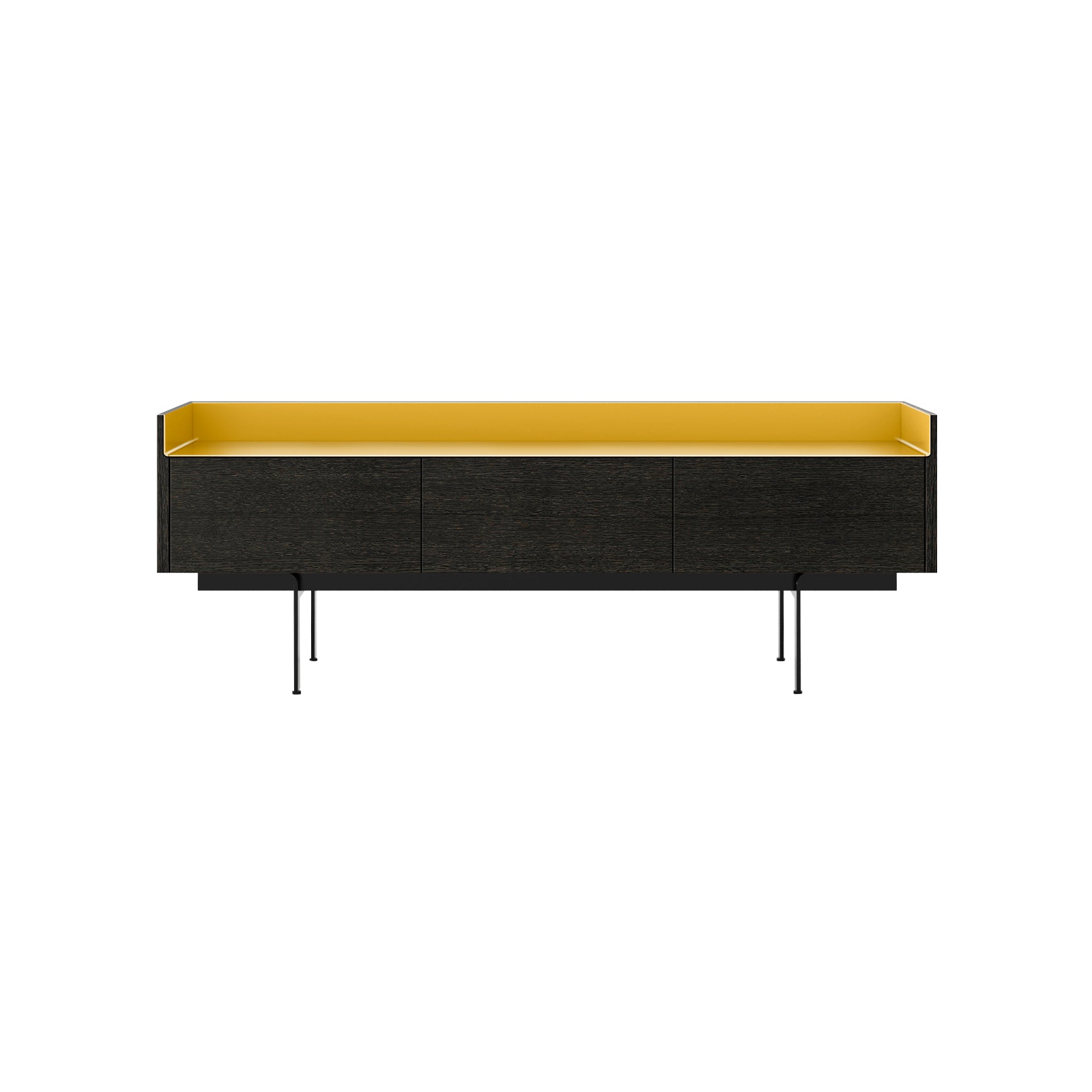 Stockholm STH351 Slim Sideboard: Composition 3 + Dark Grey Stained Oak + Anodized Aluminum Gold + Black