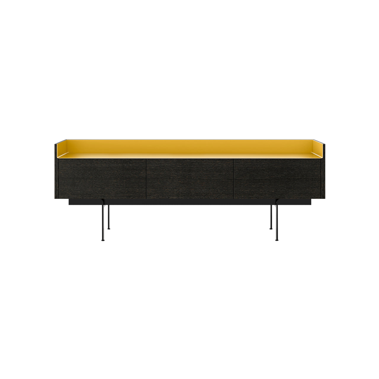 Stockholm STH351 Slim Sideboard: Composition 3 + Dark Grey Stained Oak + Anodized Aluminum Gold + Black