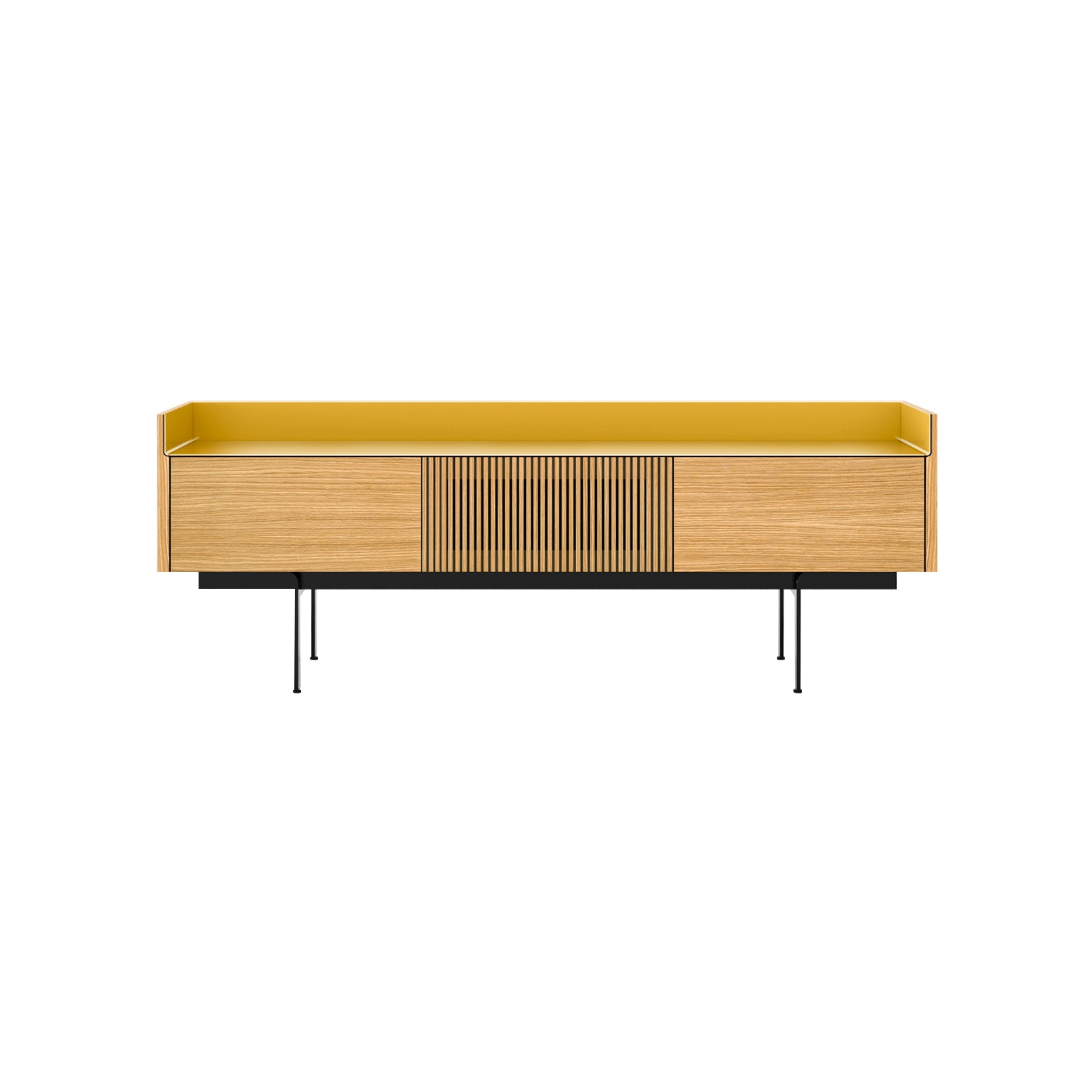 Stockholm STH353 Slim Sideboard: Composition 3 + Super-Matt Oak + Anodized Aluminum Gold + Black