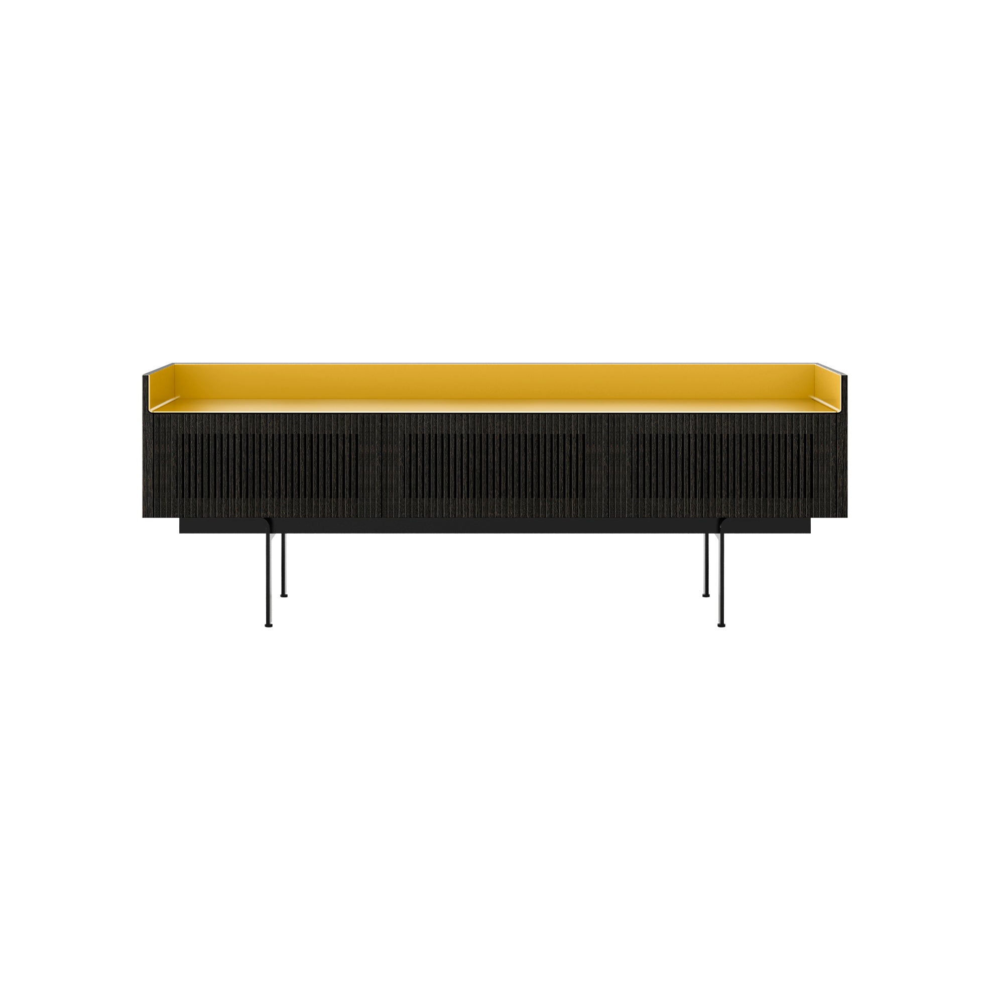 Stockholm STH354 Slim Sideboard: Composition 3 + Dark Grey Stained Oak + Anodized Aluminum Gold + Black